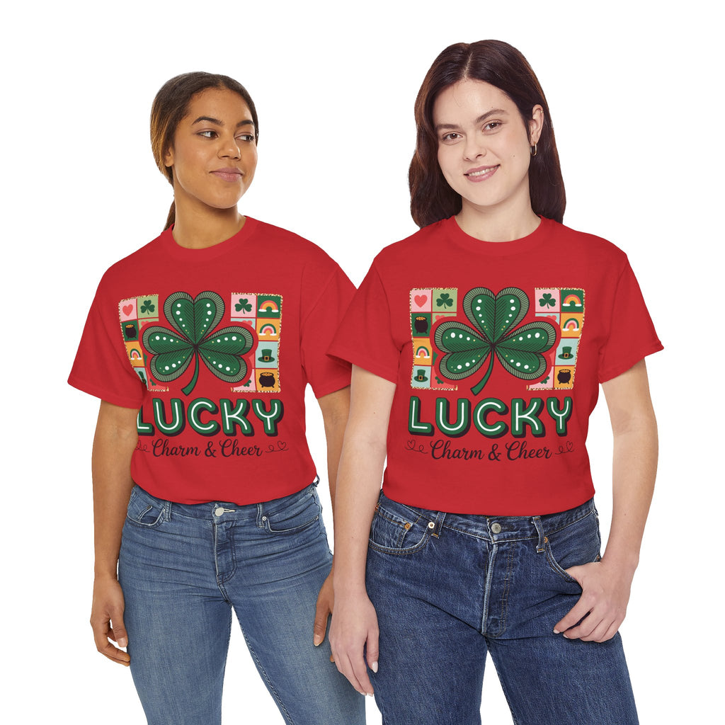 Lucky Charm & Cheer Clover Tee — Patchwork St. Patrick’s Day Unisex Cotton T-Shirt