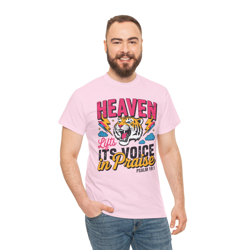Psalm 19:1 Tiger Praise T-Shirt — Bold Christian Roaring Tiger Graphic.Unisex Cotton Tee