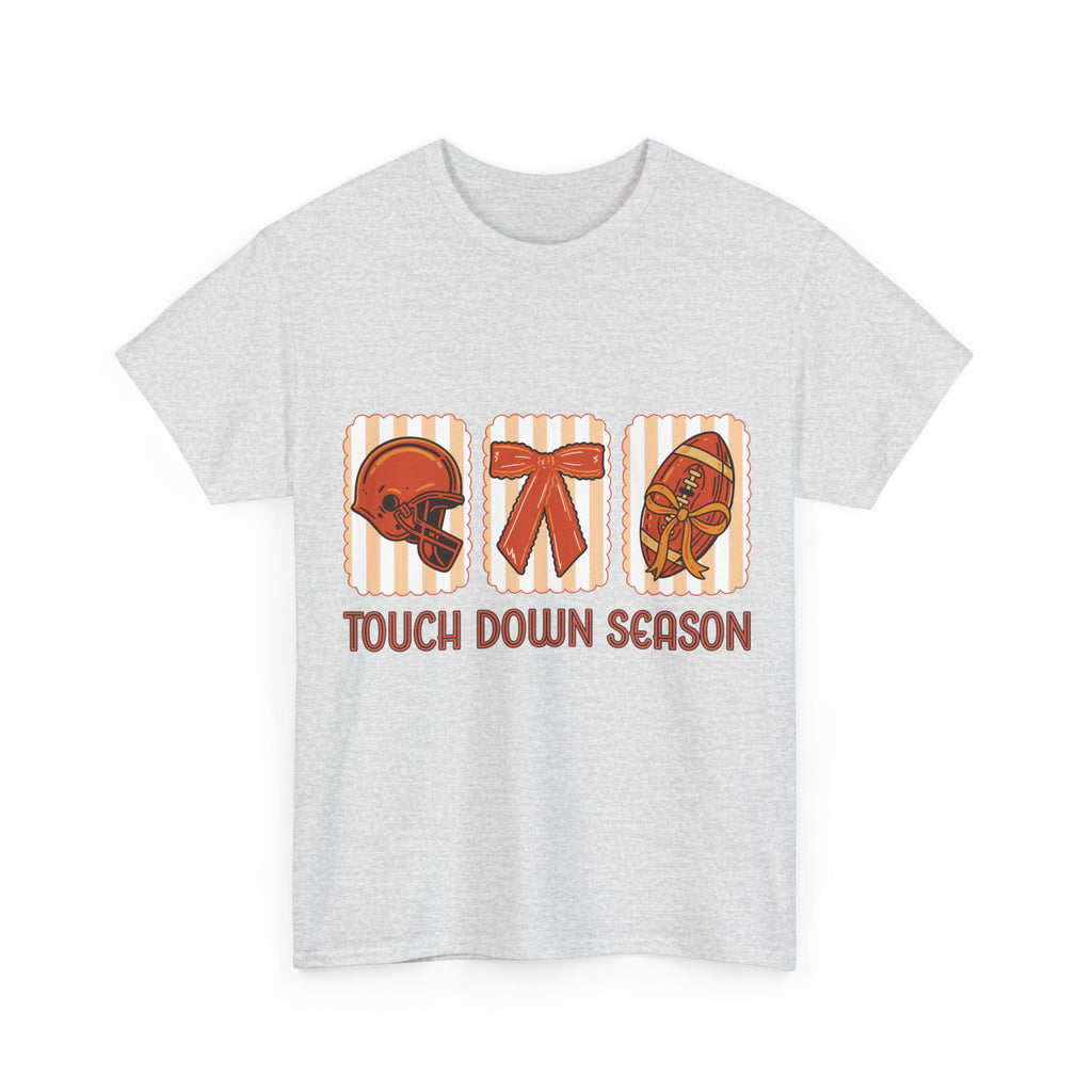 Touch Down Season Football Tee — Striped Fall Helmet & Bow Design Unisex Cotton Tee