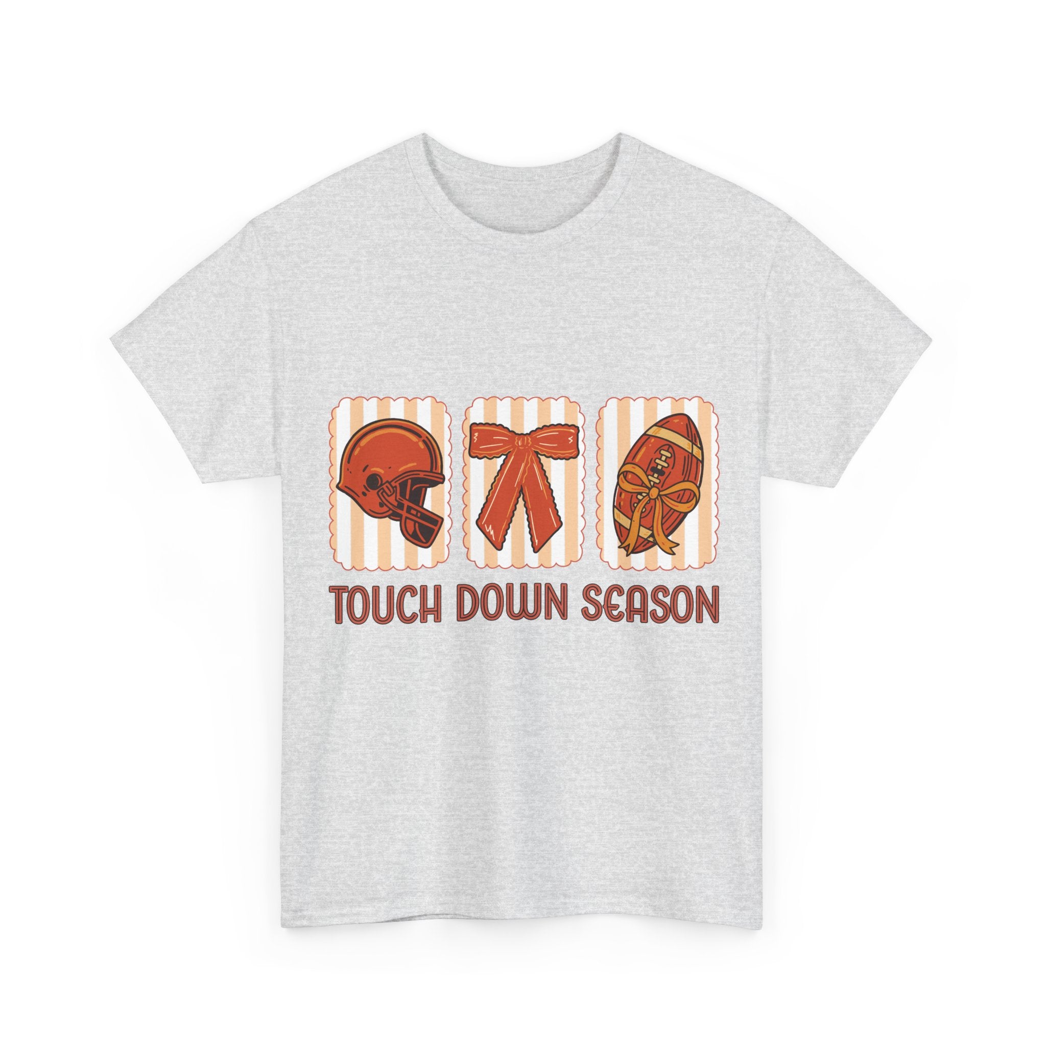 Touch Down Season Football Tee — Striped Fall Helmet & Bow Design Unisex Cotton Tee