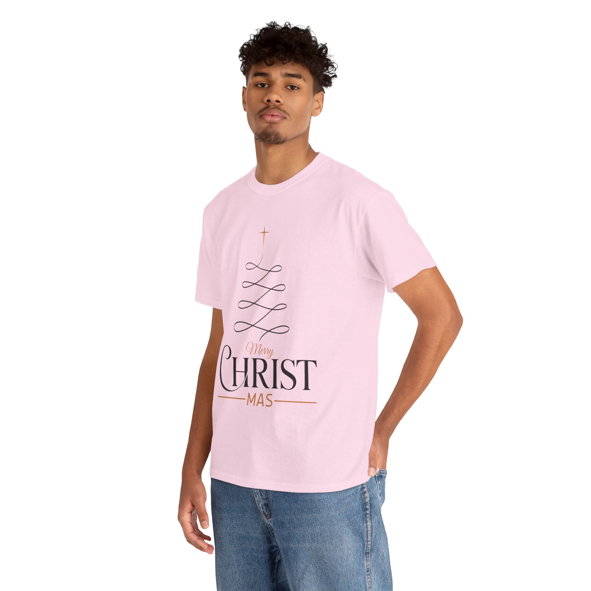 Merry Christmas Gold Cross Tree Unisex Cotton Tee