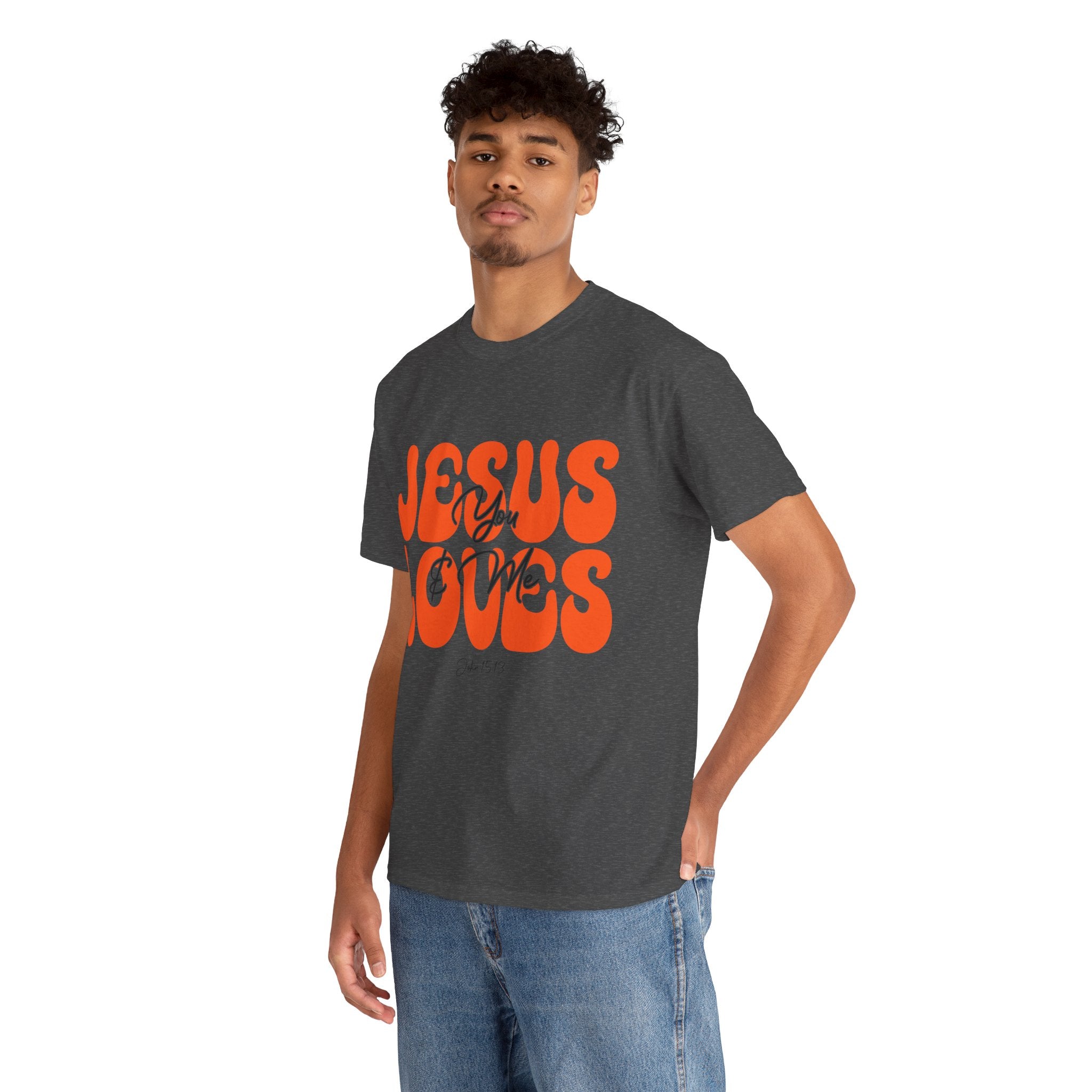 Jesus Loves You & Me Retro Tee — Playful Orange Bubbly Christian Unisex Cotton T-Shirt