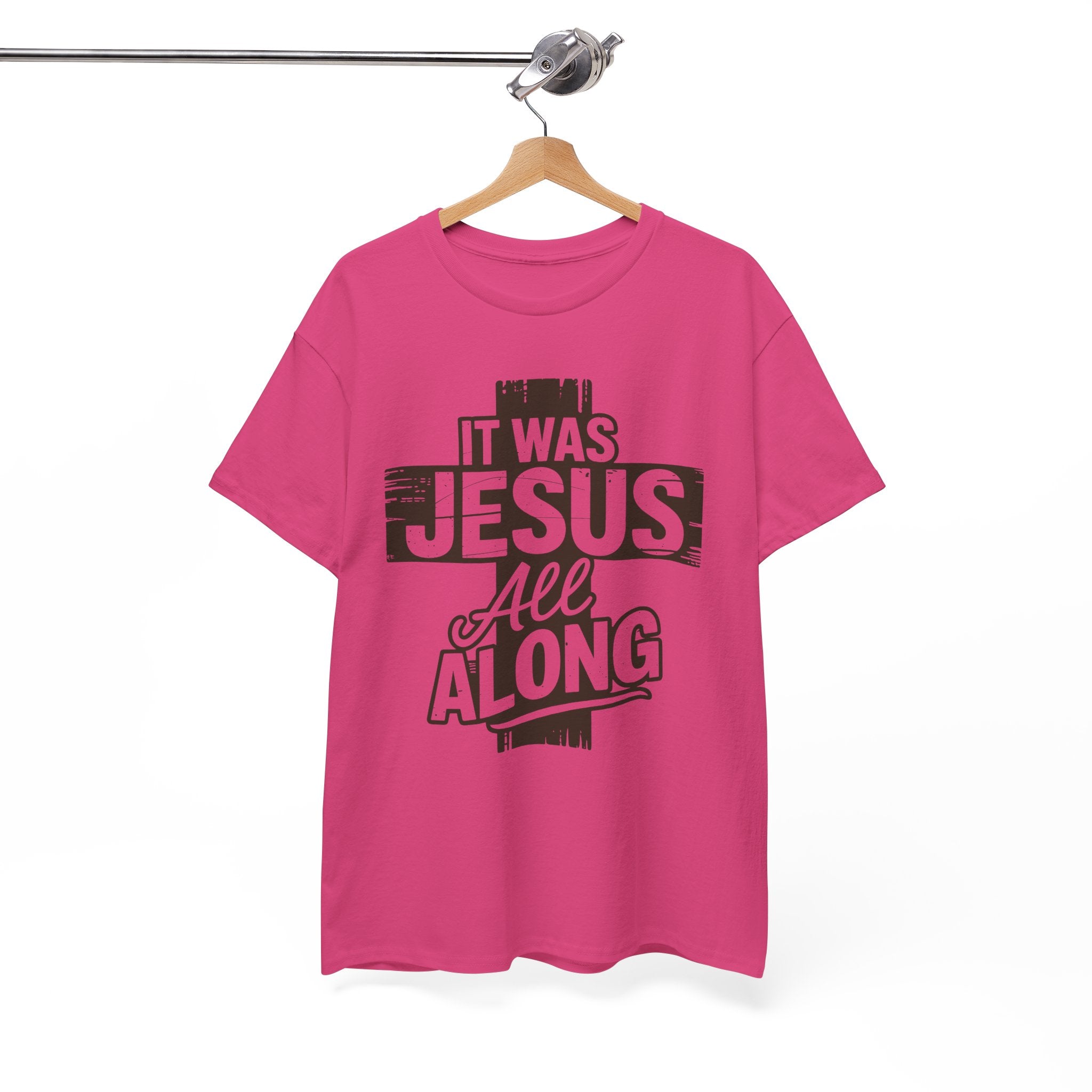 It Was Jesus All Along T-Shirt — Rustic Brown Cross Christian Unisex Cotton Tee