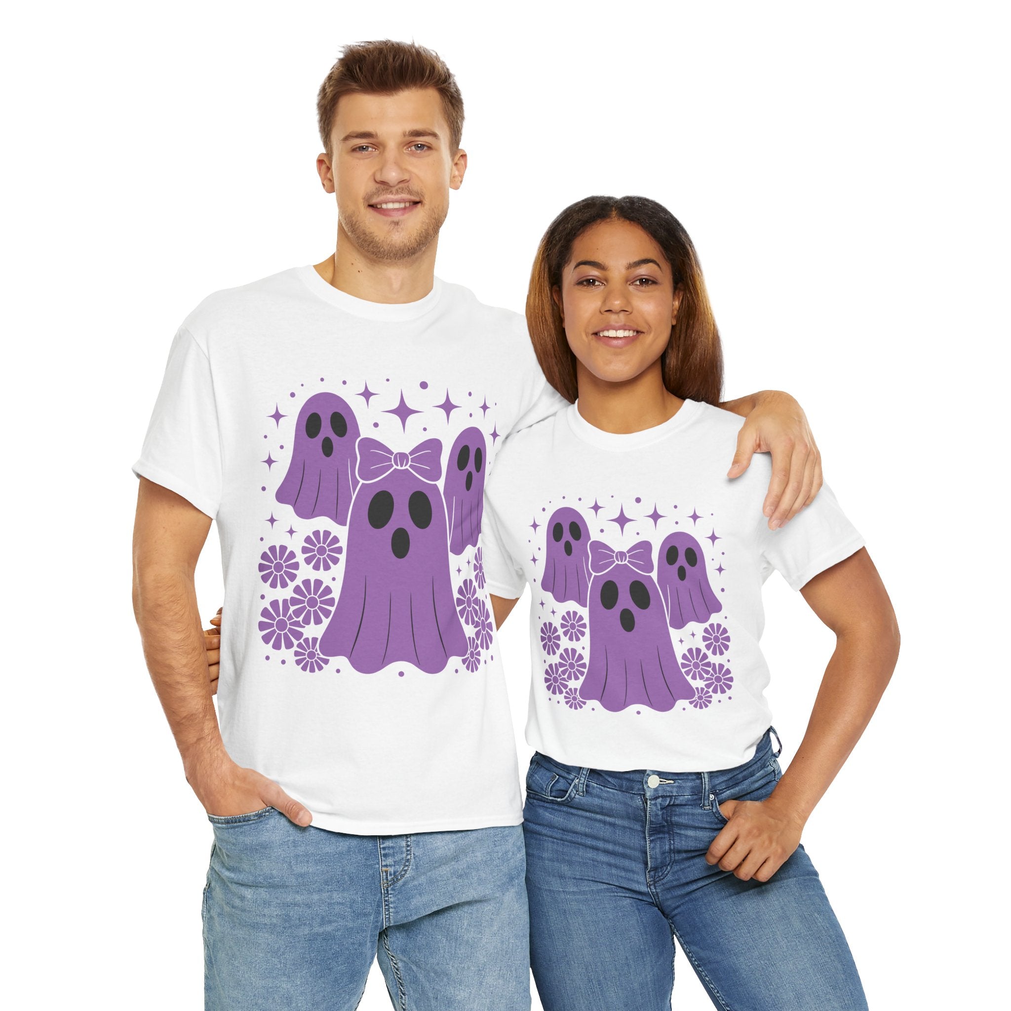 Purple Ghost Halloween Unisex Cotton Tee