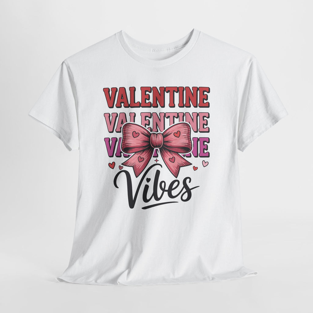 Valentine Vibes T-Shirt — Pink Bow Heart Graphic Unisex Cotton Tee