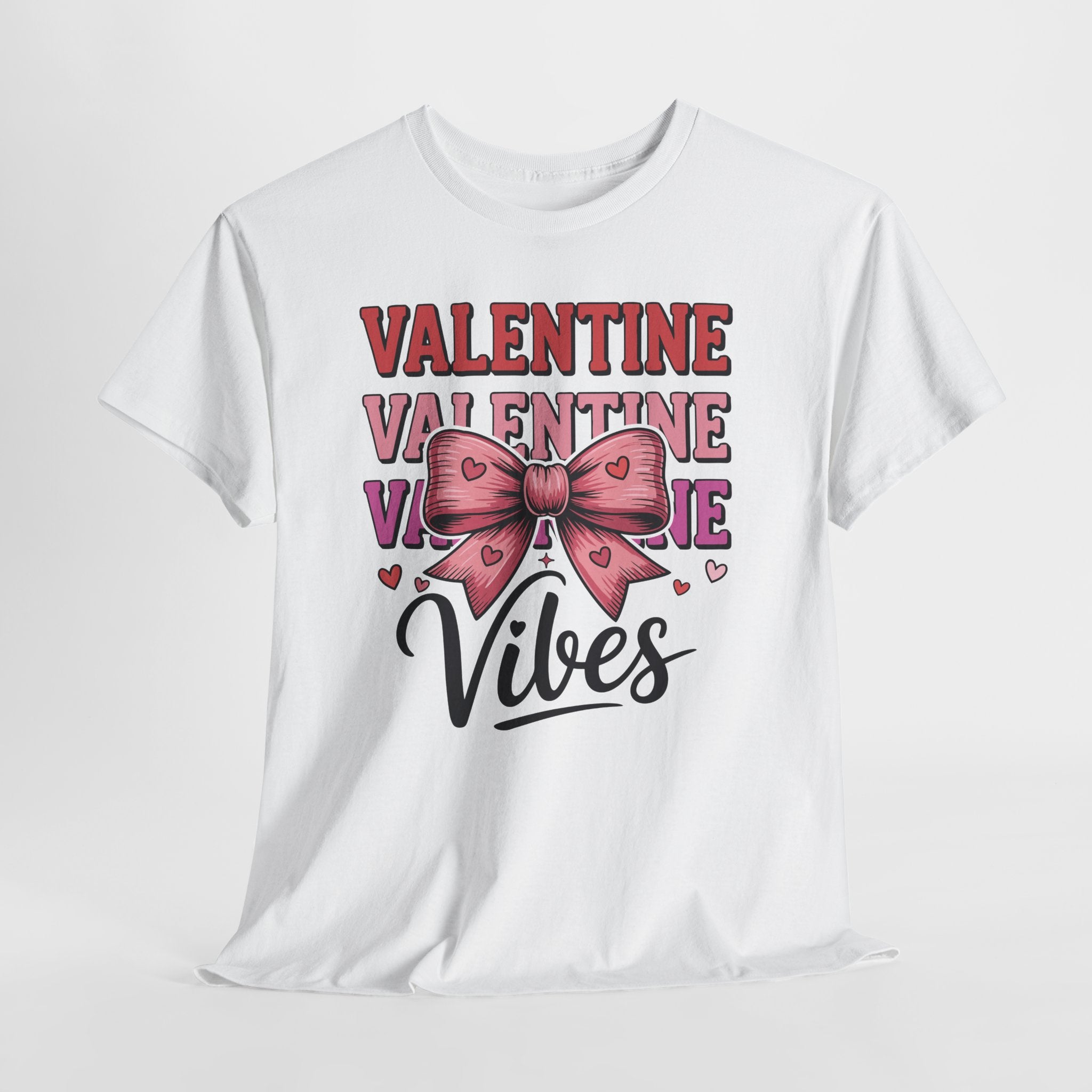 Valentine Vibes T-Shirt — Pink Bow Heart Graphic Unisex Cotton Tee
