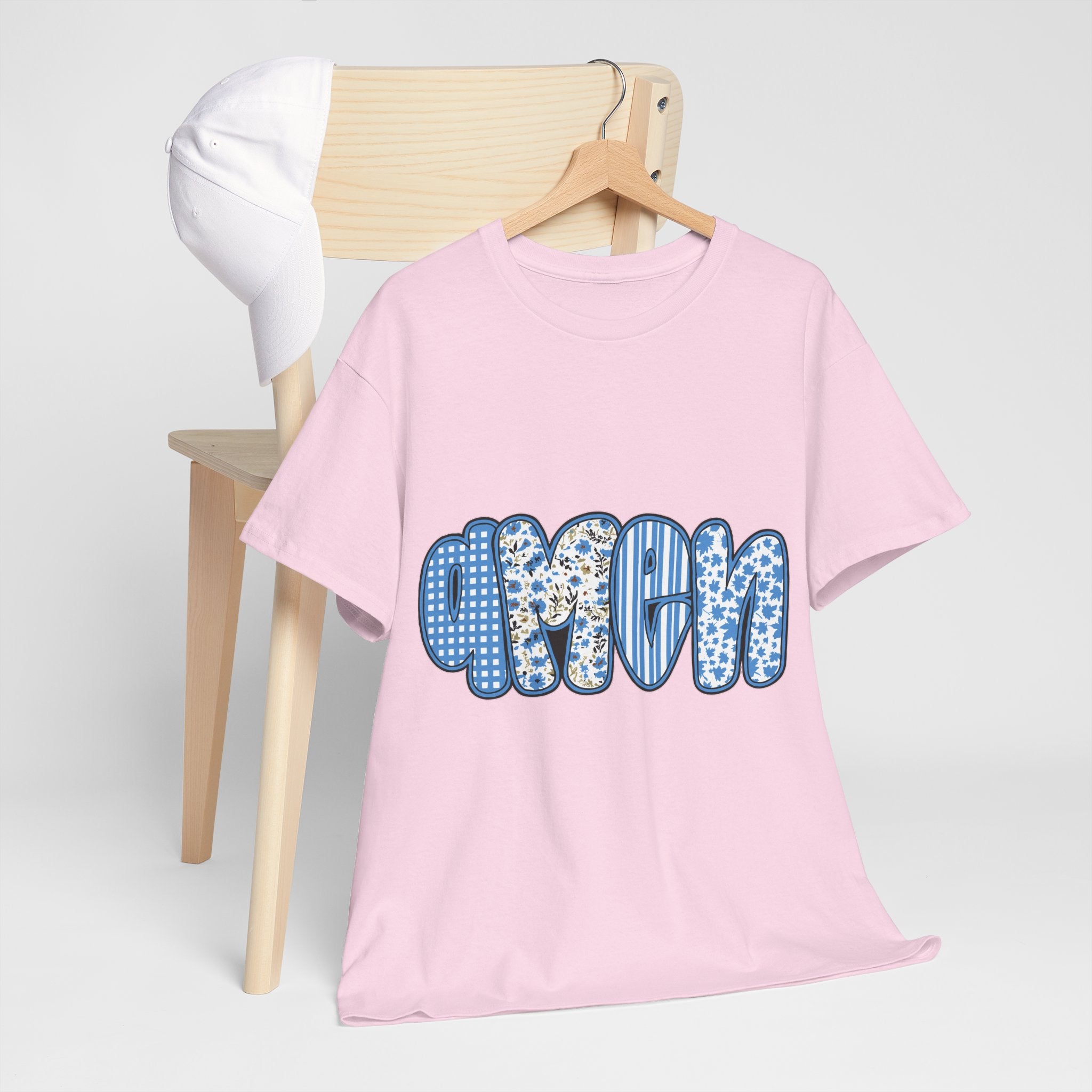 Amen Blue Floral Tee — Decorative Floral Lettering Christian Shirt Unisex Cotton Tee