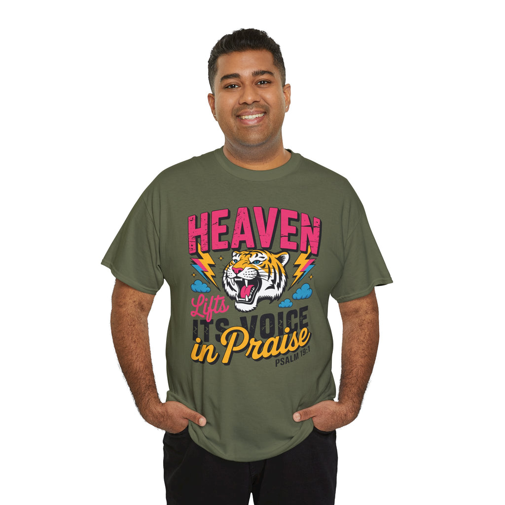 Psalm 19:1 Tiger Praise T-Shirt — Bold Christian Roaring Tiger Graphic.Unisex Cotton Tee