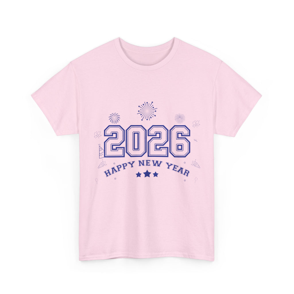Happy New Year 2026 Varsity Tee — Fireworks & Confetti Celebration Unisex Cotton Tee