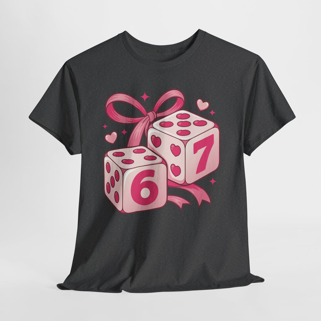Lucky Love Dice T-Shirt — Pink Heart Dice with Bow..Unisex Cotton Tee