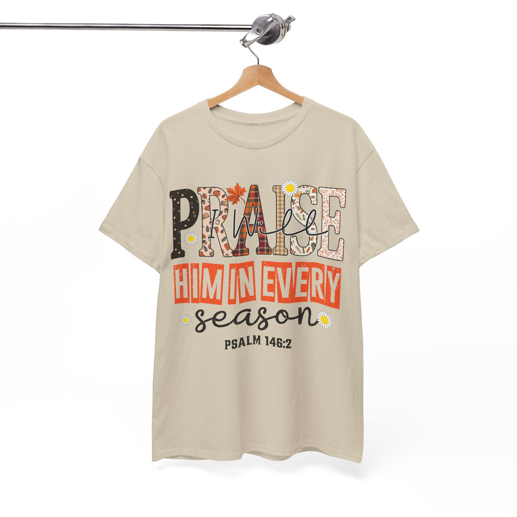 Praise Him In Every Tee — Fall Daisies & Leaf Floral Graphic Unisex Cotton T-Shirt