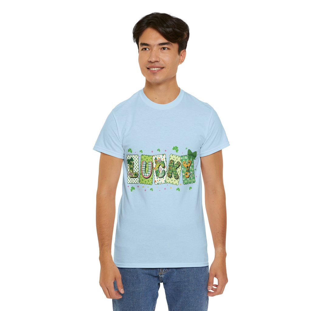 Lucky Patchwork Plaid Clover Tee — St. Patrick’s Day Unisex Cotton T-Shirt
