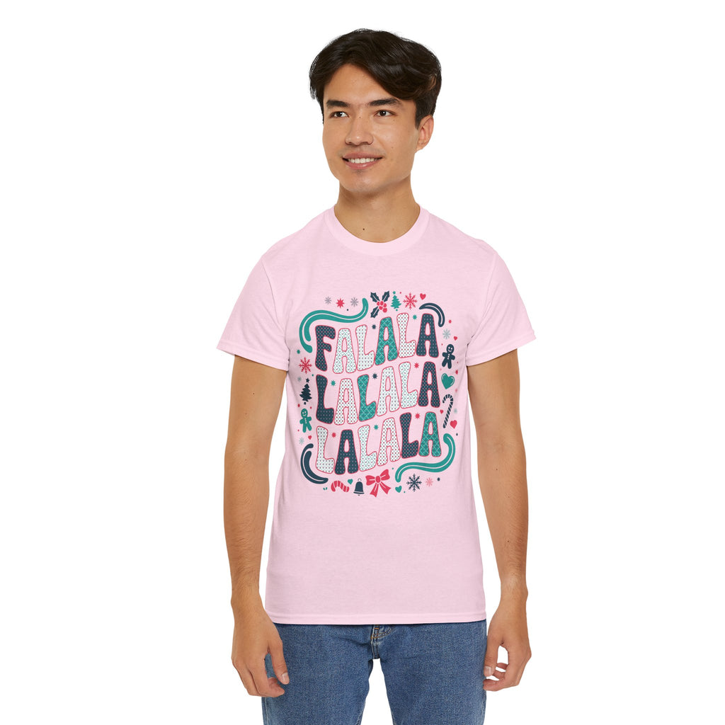 Fa La La La La Christmas T-Shirt — Festive Candy Cane & Gingerbread Holiday Unisex Cotton Tee