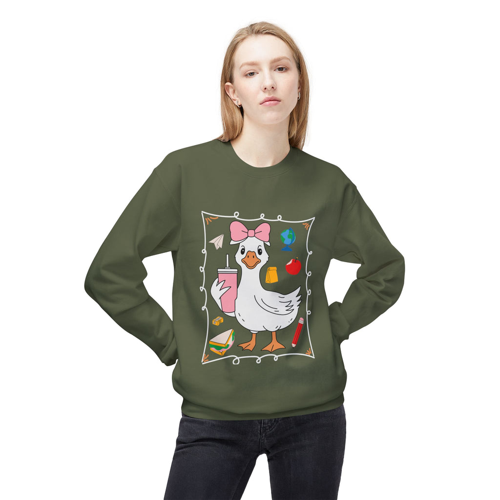 Cute Goose Drinking Fleece Crewneck Sweatshirt- Unisex