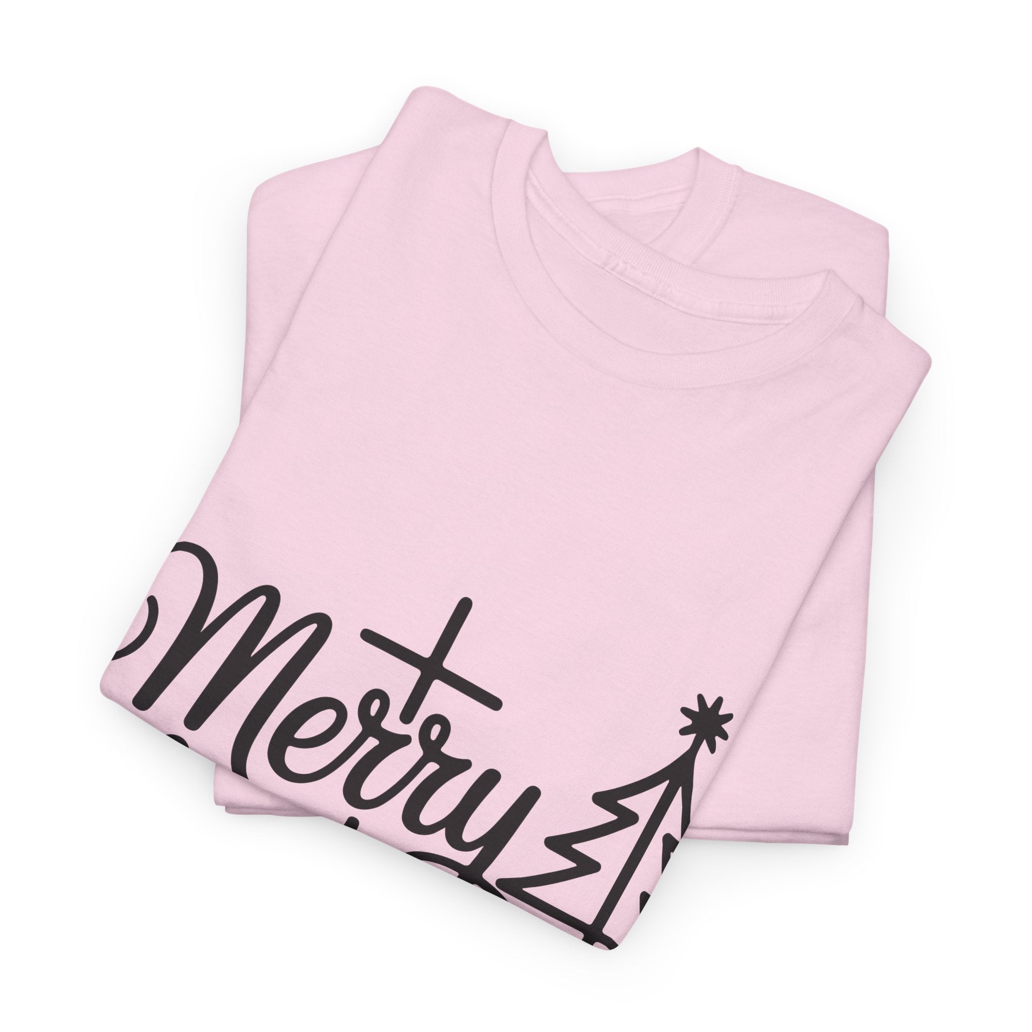 Merry Christmas Script T-Shirt with Cross & Tree(Unisex Cotton Tee)