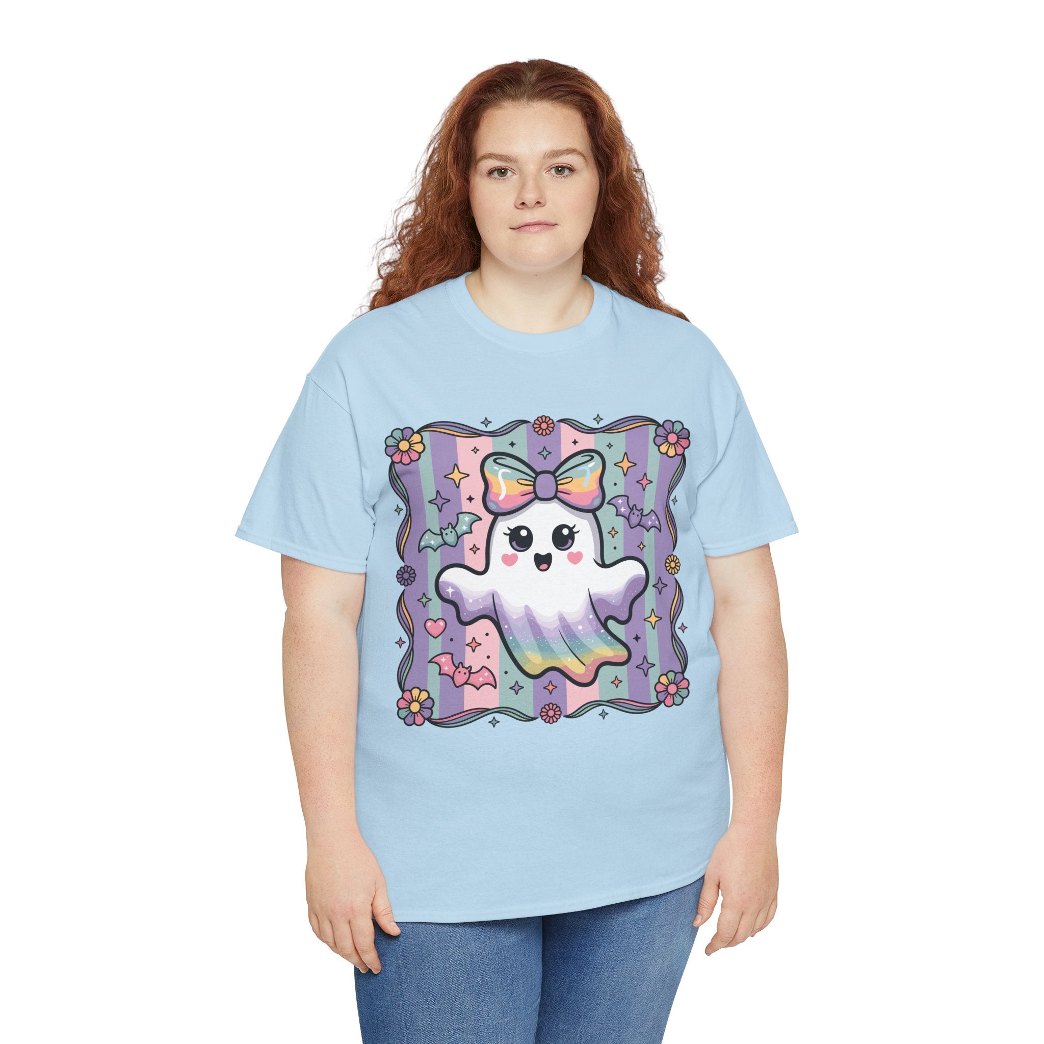 Pastel Ghost Rainbow Bow Unisex Cotton Tee