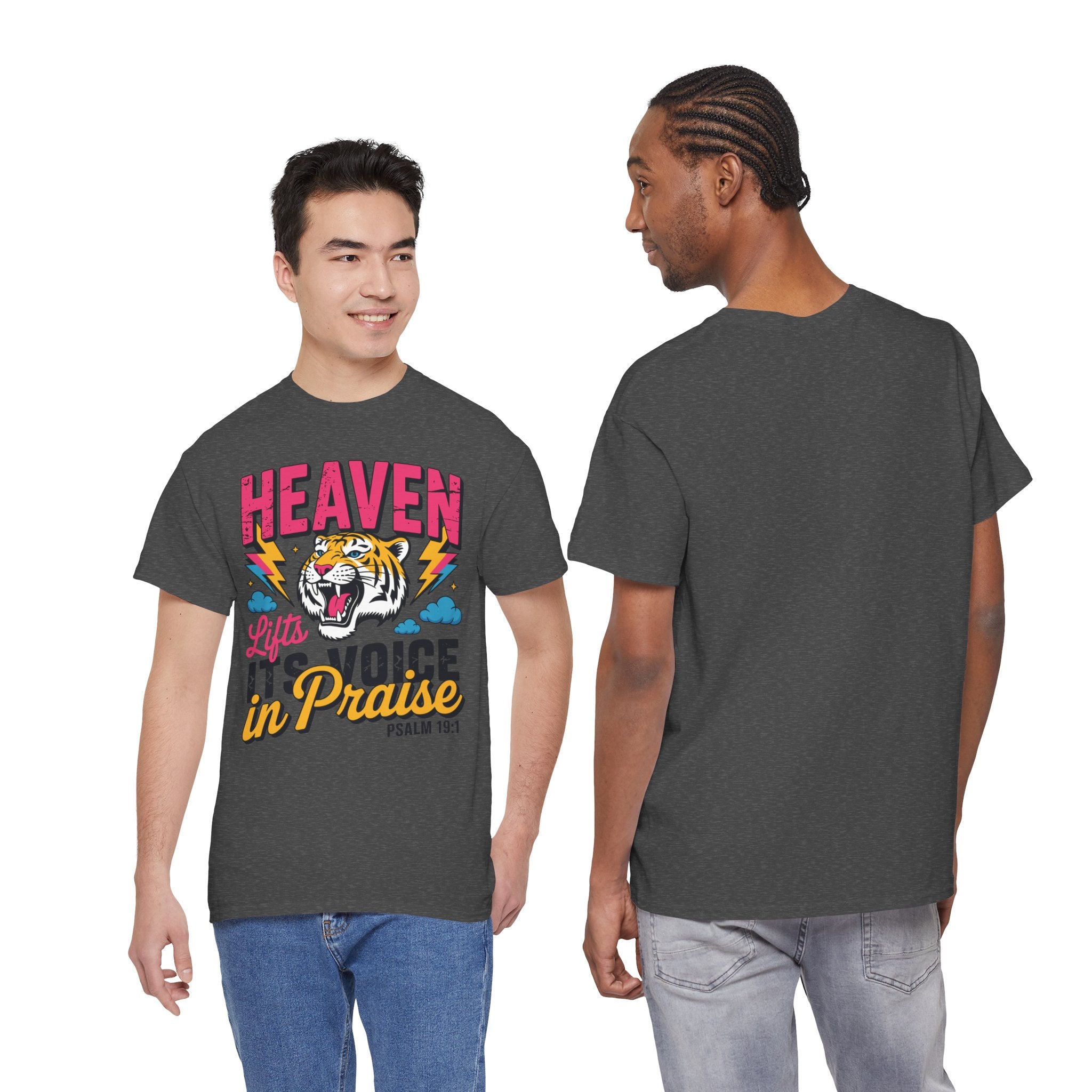 Psalm 19:1 Tiger Praise T-Shirt — Bold Christian Roaring Tiger Graphic.Unisex Cotton Tee