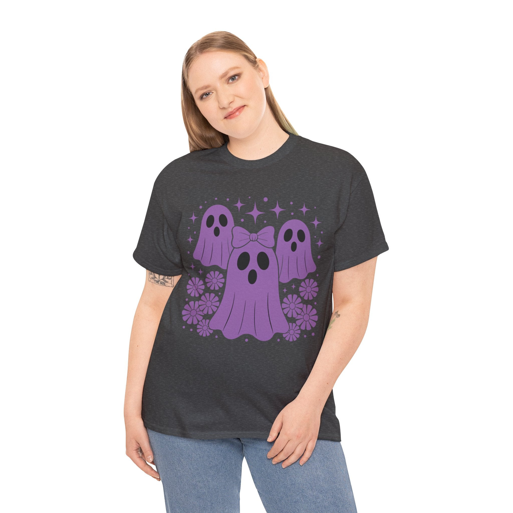 Purple Ghost Halloween Unisex Cotton Tee