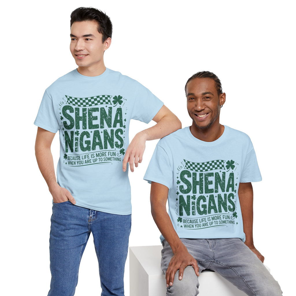 Shenanigans Clover Tee — Bright Green St. Patrick’s Day Shirt with Checkered Flag Unisex Cotton Tee