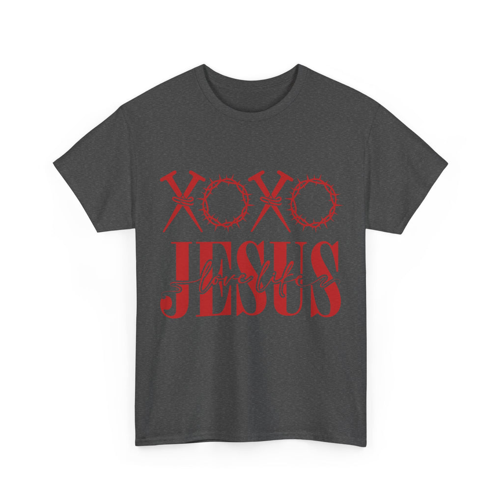 Christian Valentine T-Shirt — "XOXO Jesus Love Life" Nails & Thorn Crown Design Unisex Cotton Tee