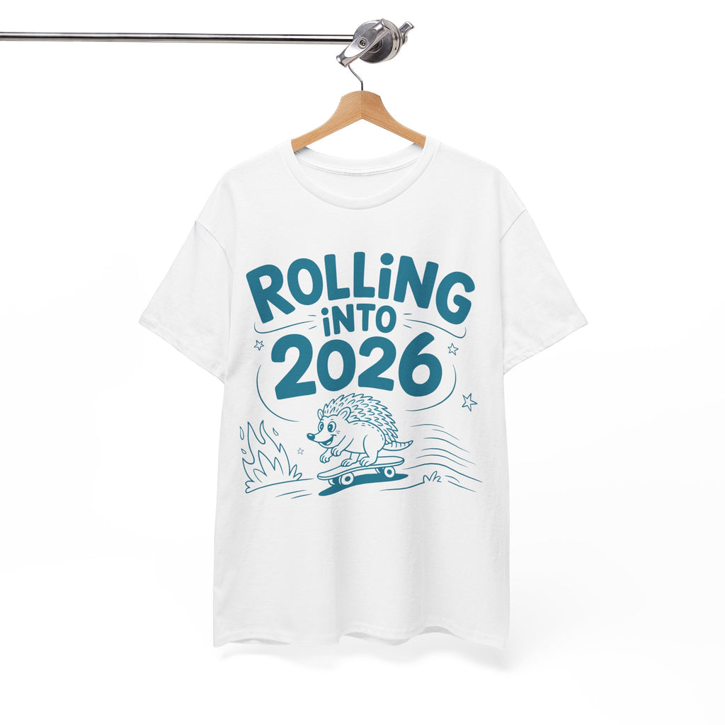 Rolling Into 2026 Hedgehog Skateboard Unisex Cotton Tee