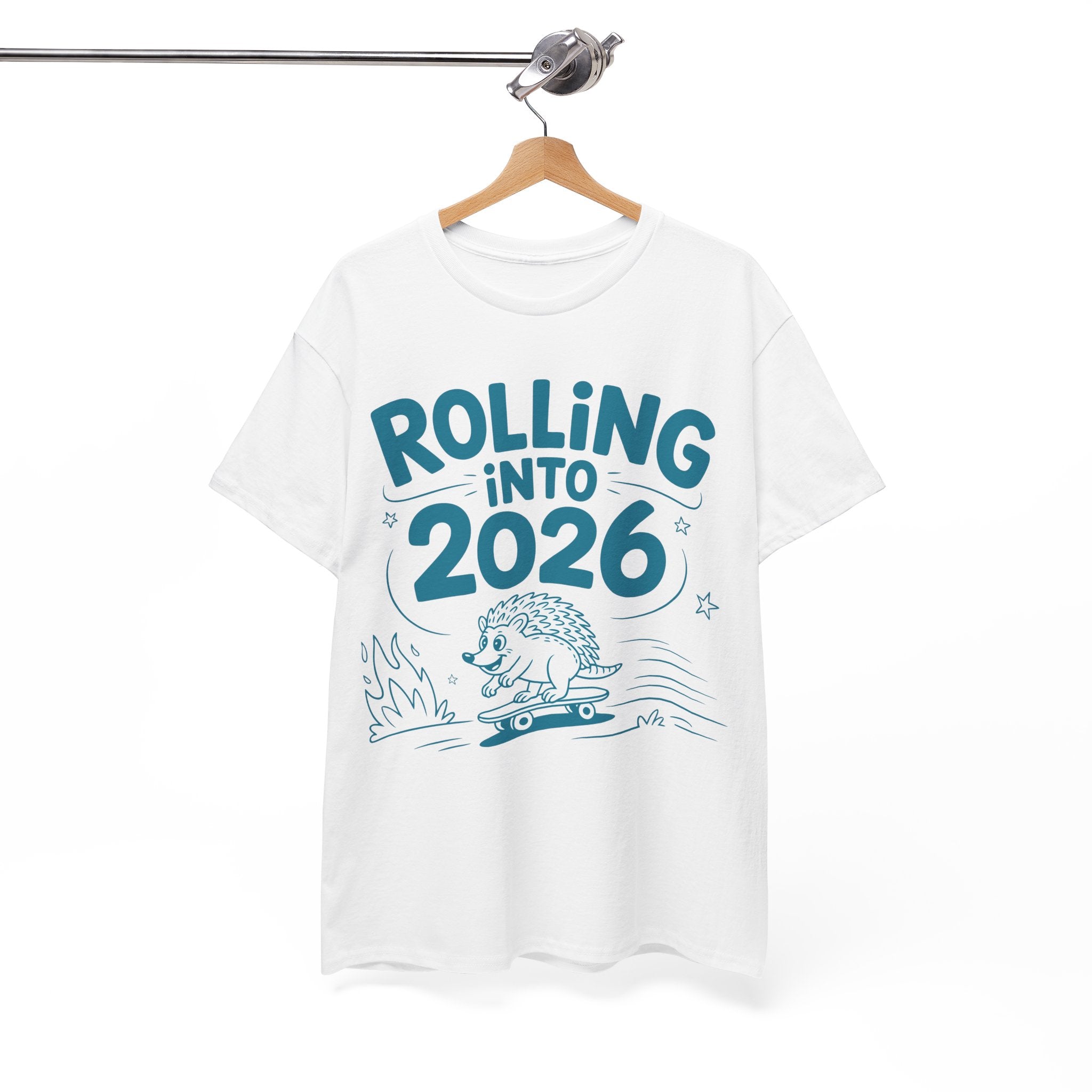 Rolling Into 2026 Hedgehog Skateboard Unisex Cotton Tee