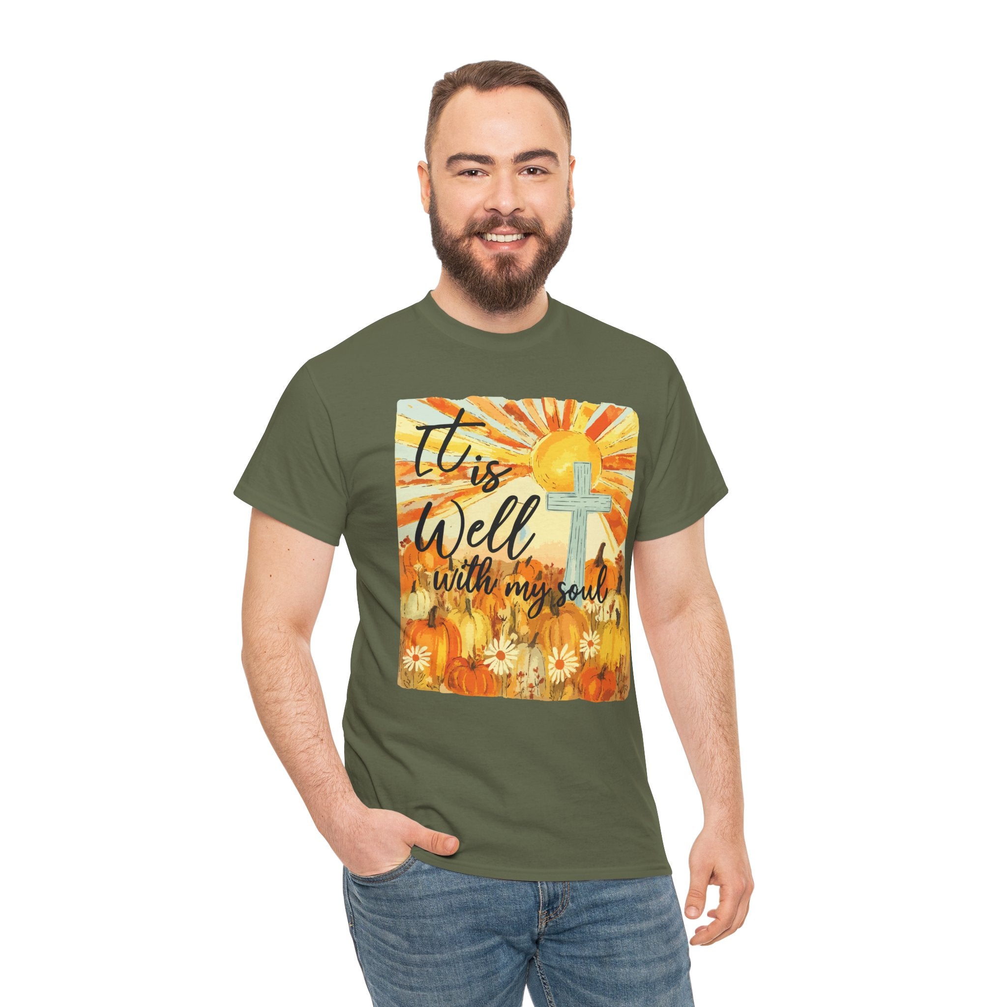 It Is Well With My Soul Pumpkin Sunrise Unisex Cotton T-Shirt
