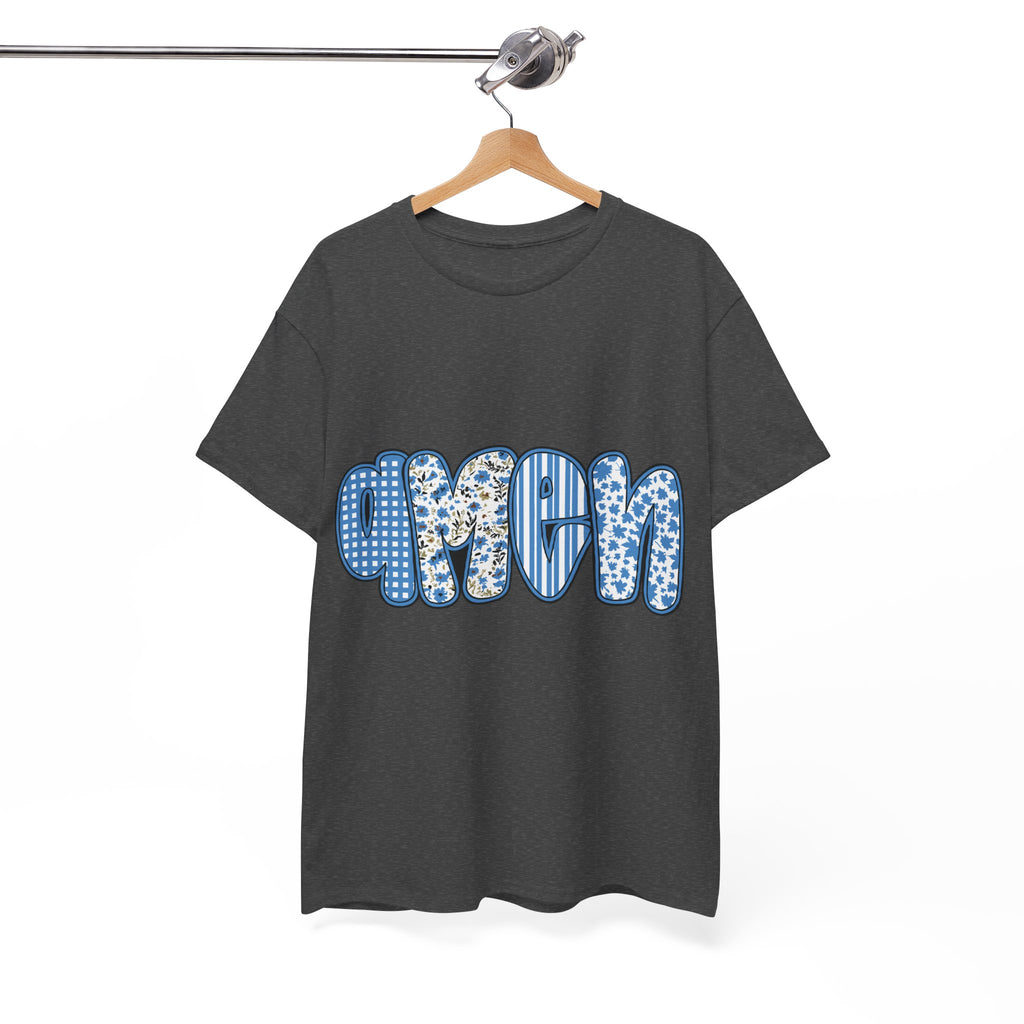 Amen Blue Floral Tee — Decorative Floral Lettering Christian Shirt Unisex Cotton Tee