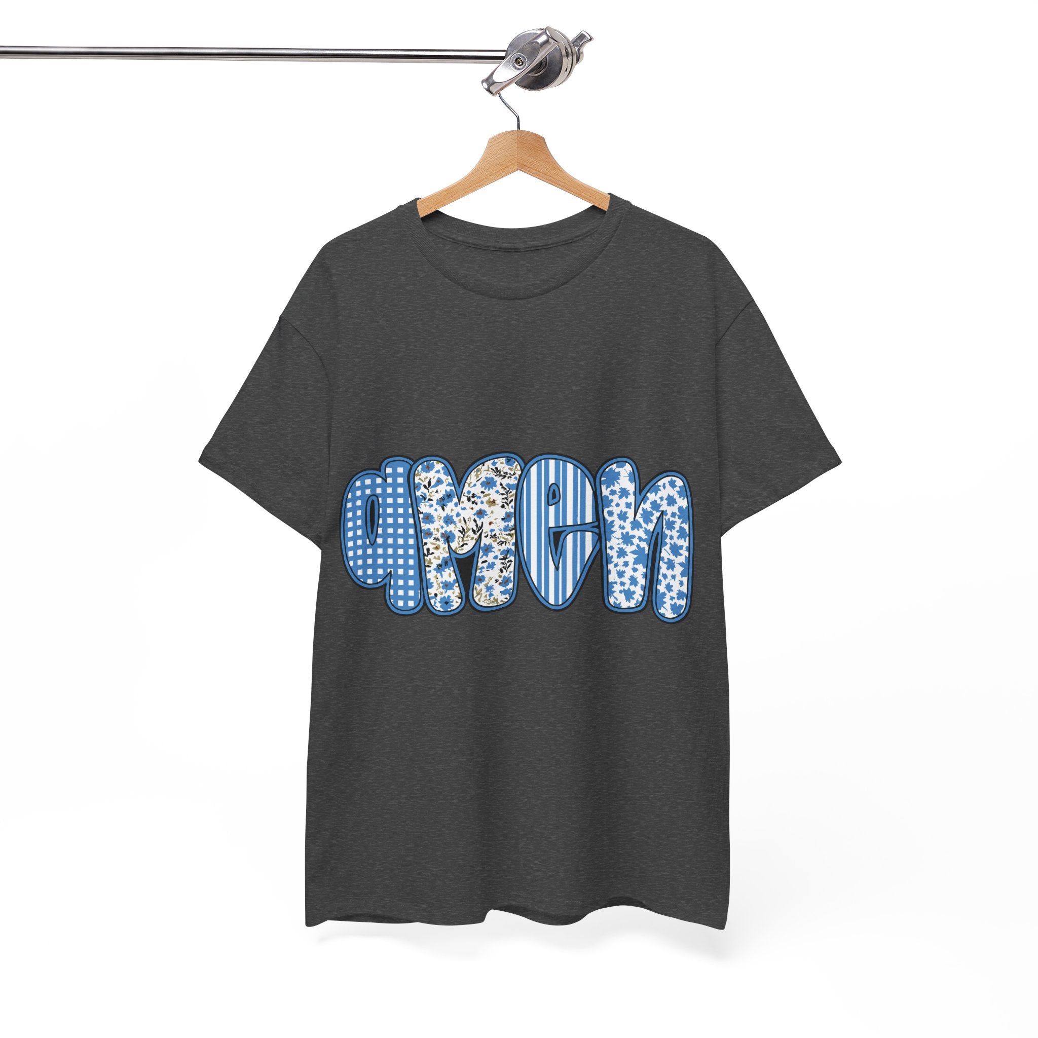 Amen Blue Floral Tee — Decorative Floral Lettering Christian Shirt Unisex Cotton Tee