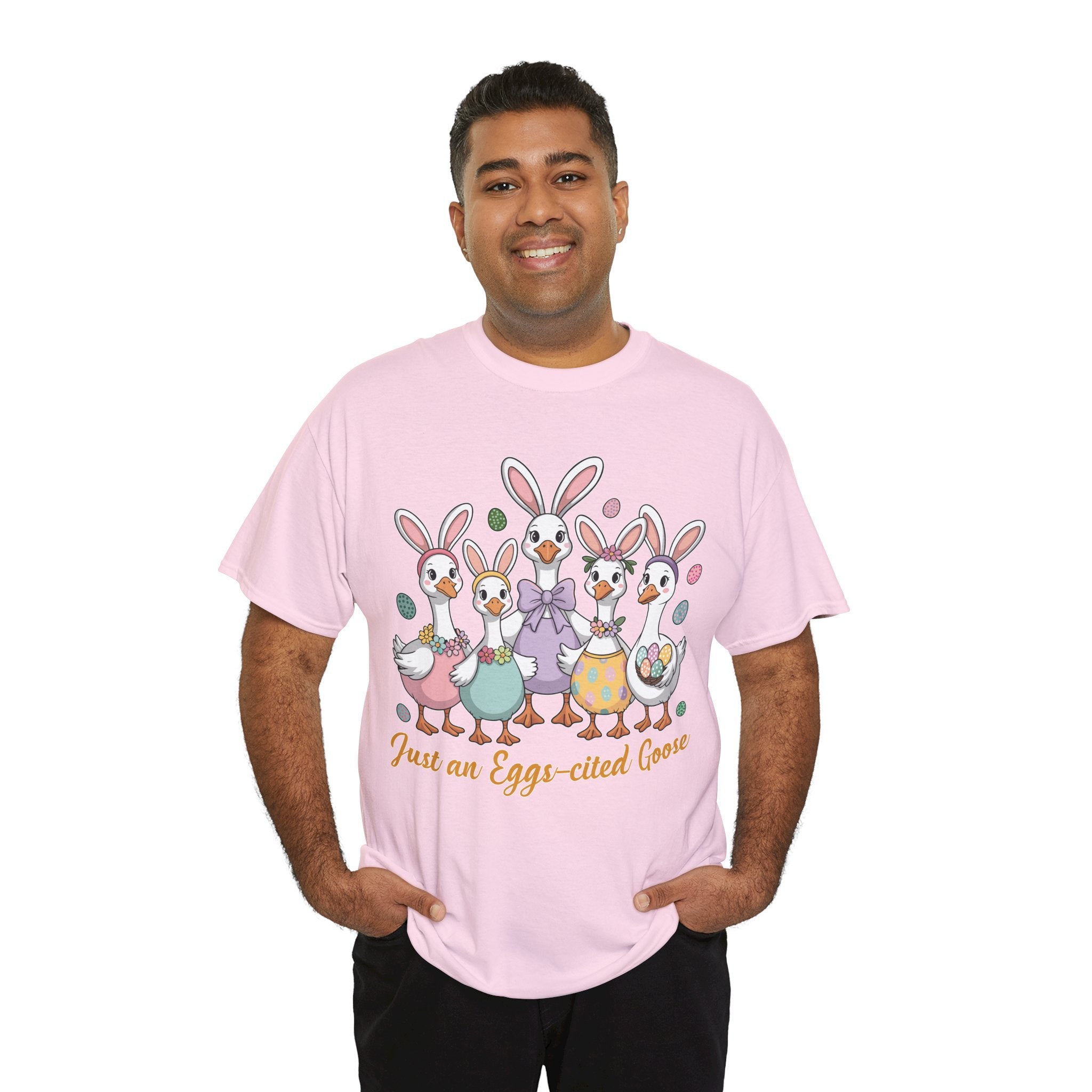 Just an Eggs-cited Goose Easter Tee — Funny Geese in Bunny Ears Unisex Cotton Tee