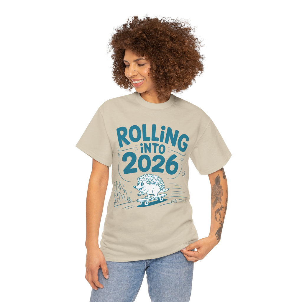 Rolling Into 2026 Hedgehog Skateboard Unisex Cotton Tee