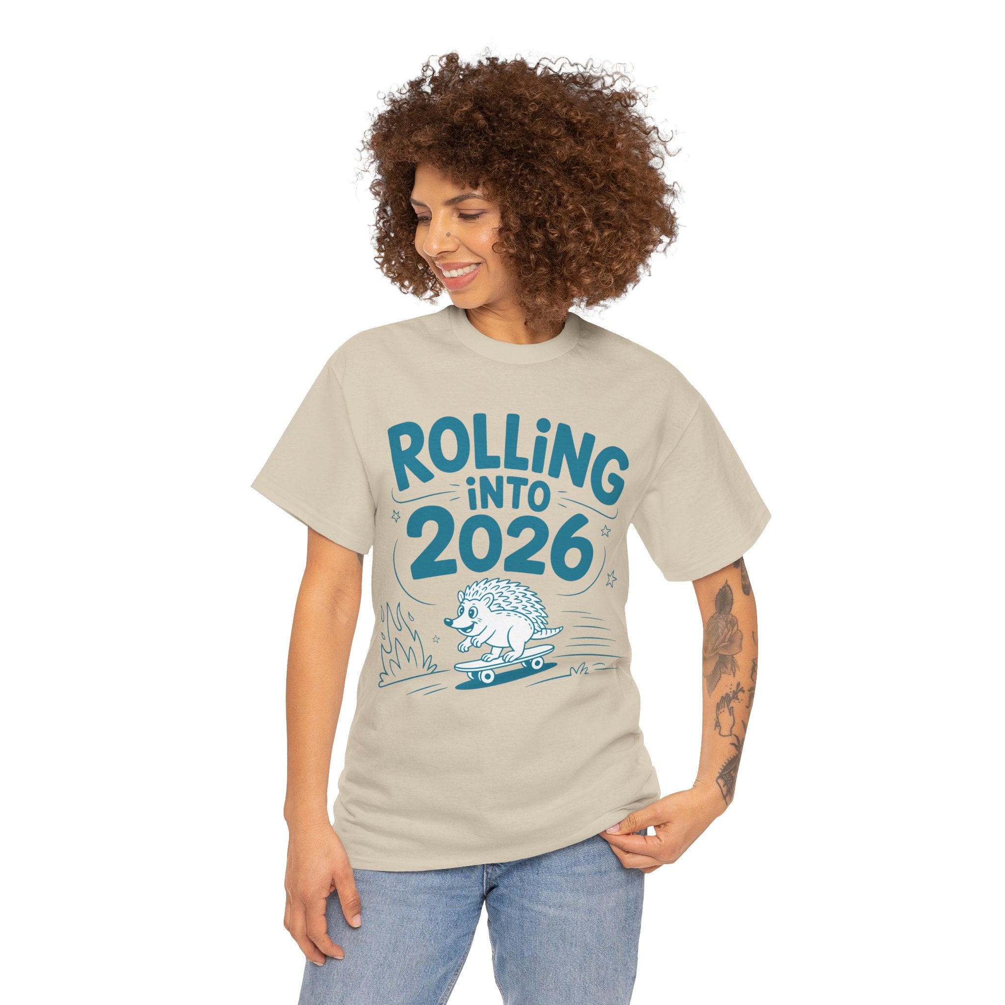 Rolling Into 2026 Hedgehog Skateboard Unisex Cotton Tee