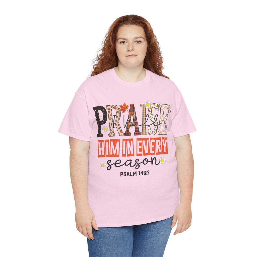 Praise Him In Every Tee — Fall Daisies & Leaf Floral Graphic Unisex Cotton T-Shirt