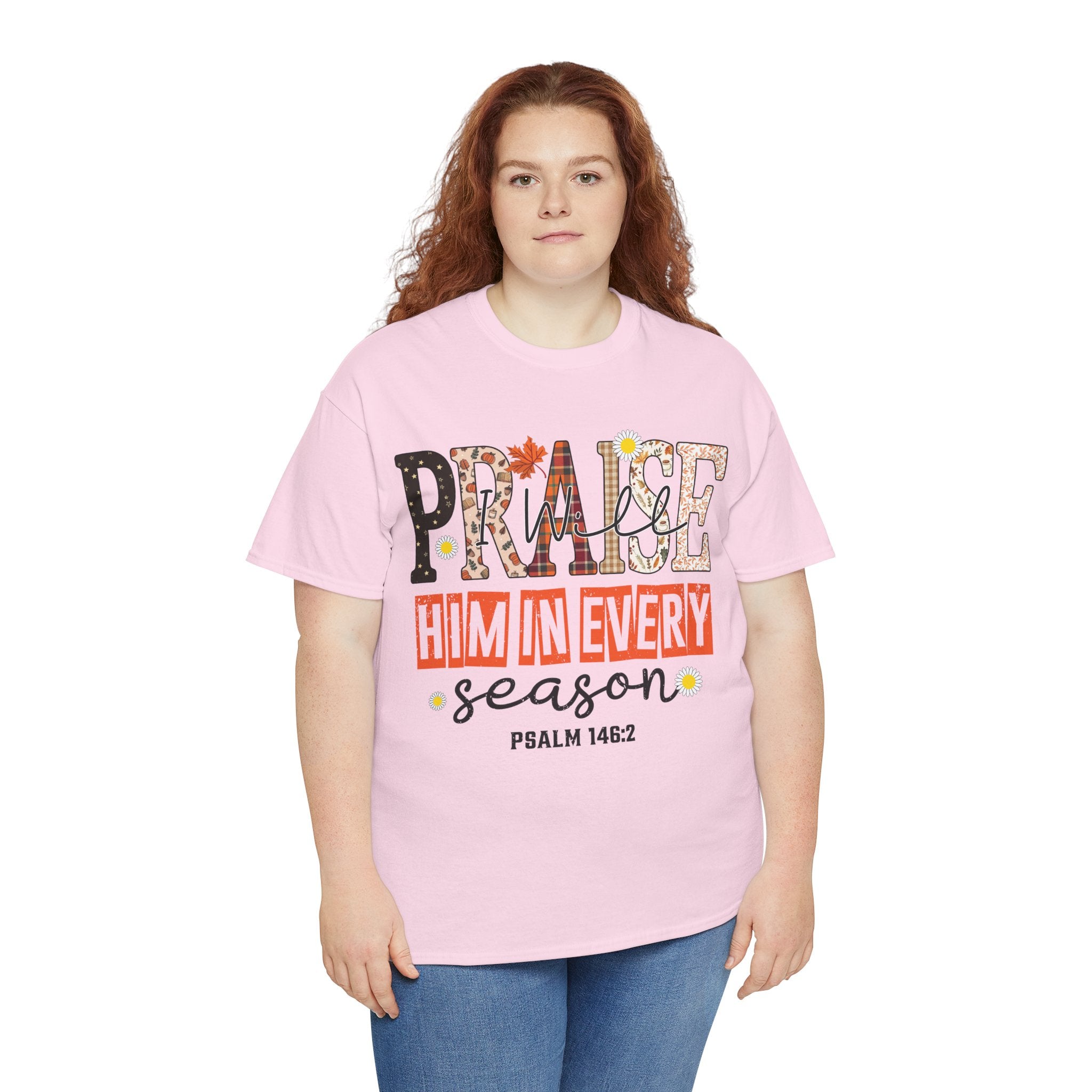 Praise Him In Every Tee — Fall Daisies & Leaf Floral Graphic Unisex Cotton T-Shirt