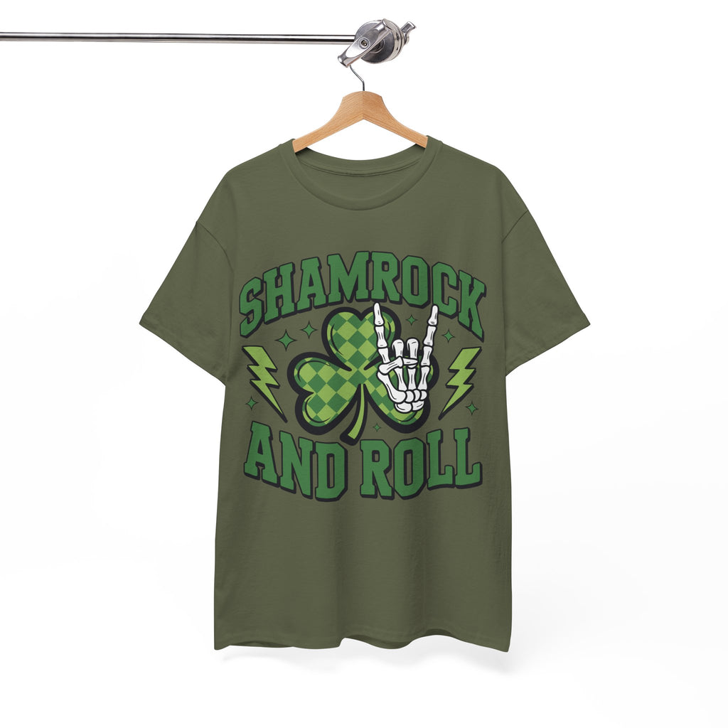 Shamrock and Roll Tee — Skeleton Hand & Lightning St. Patrick’s Rock Unisex Cotton Shirt