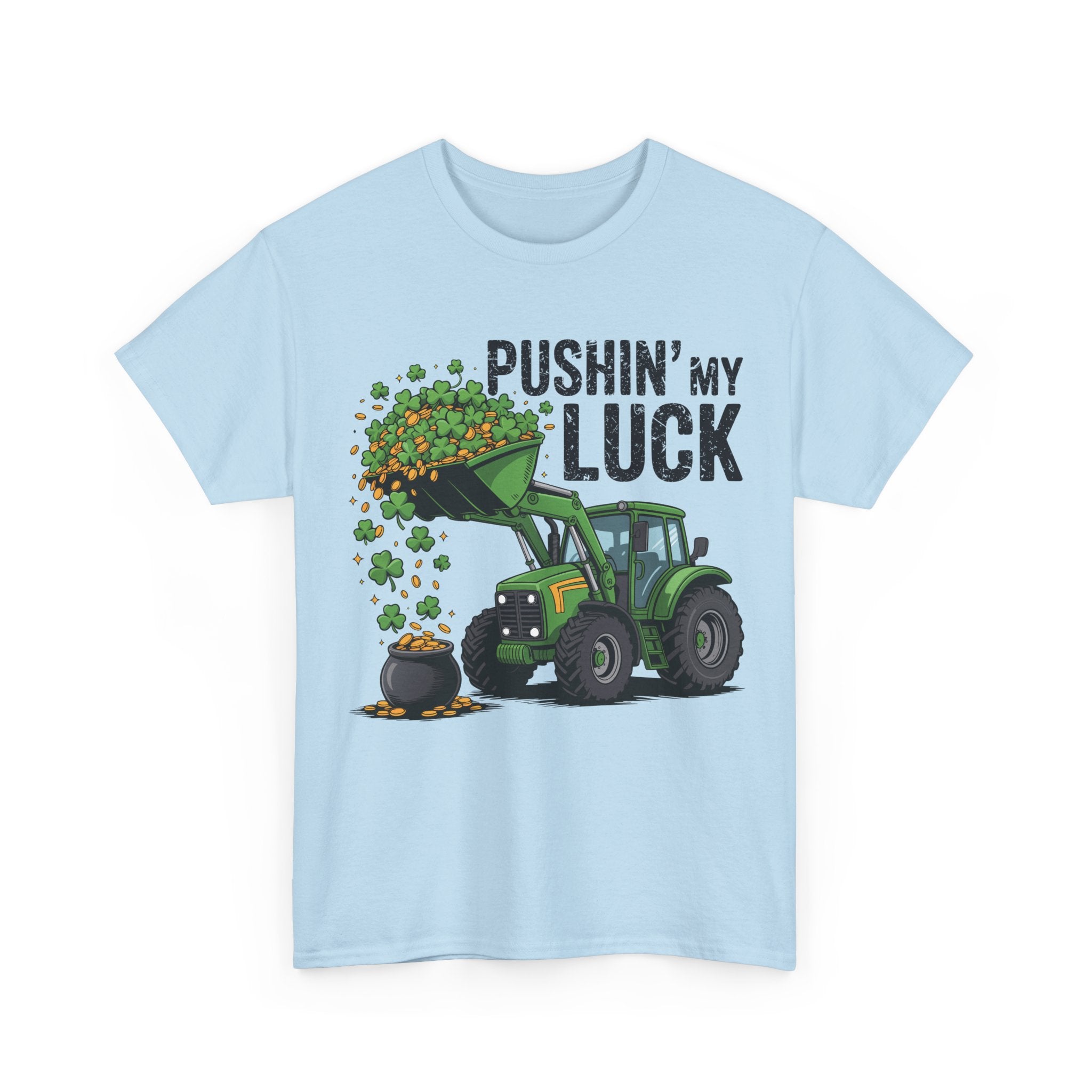 Pushin' My Luck Shamrock Tractor Tee — St. Patrick's Day Unisex Cotton T-Shirt