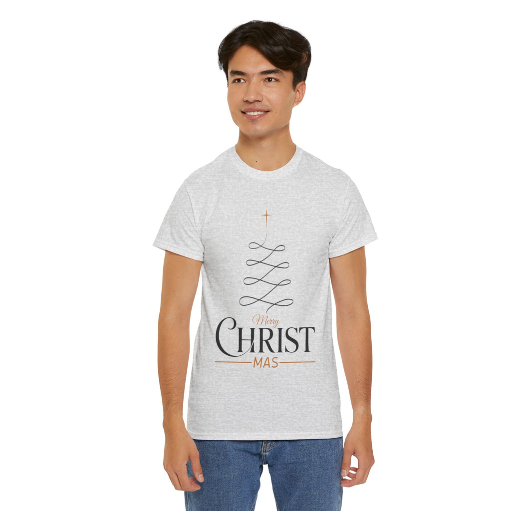 Merry Christmas Gold Cross Tree Unisex Cotton Tee