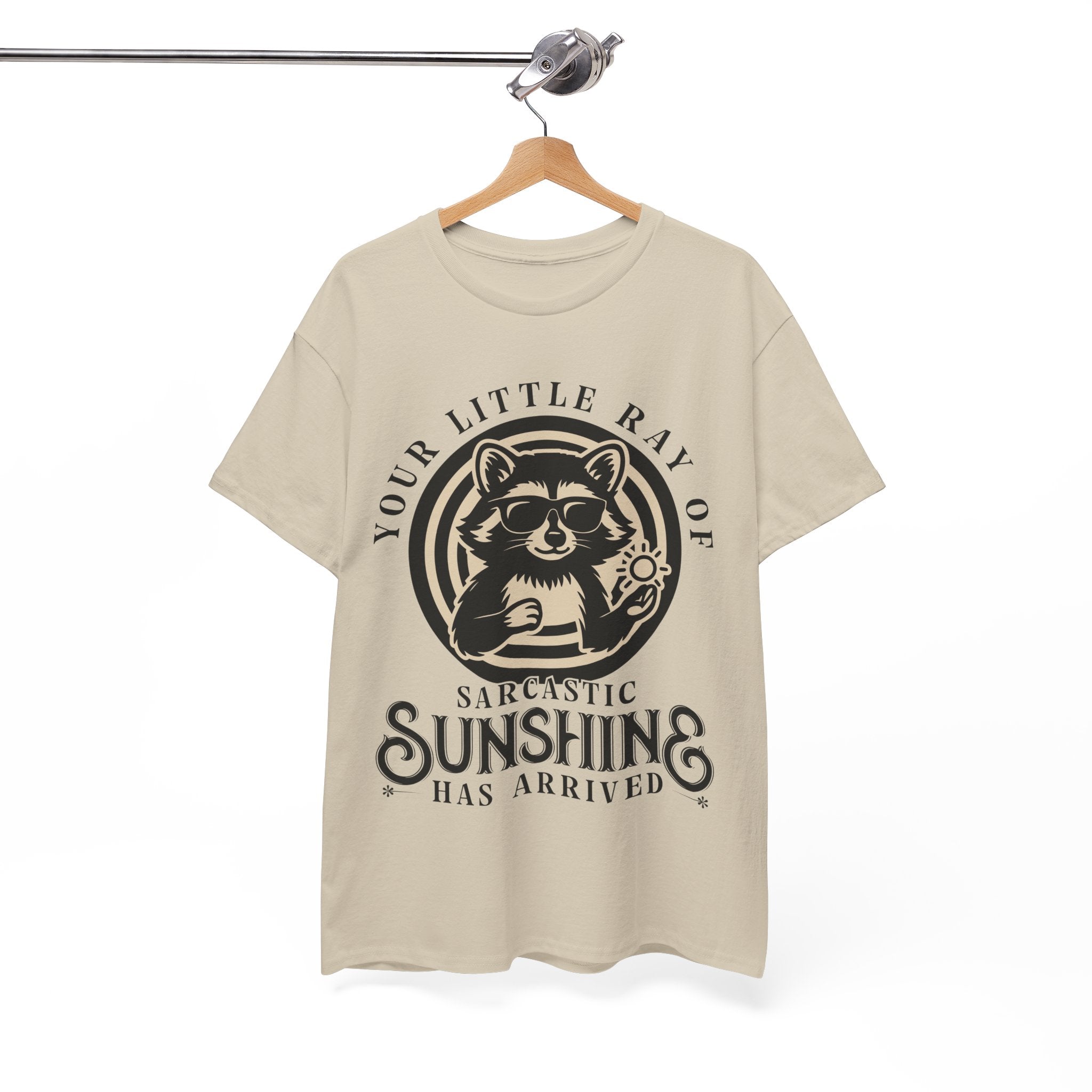 Cool Raccoon Sunglasses T-Shirt — Raccoon Holding Sun Graphic Unisex Cotton Tee