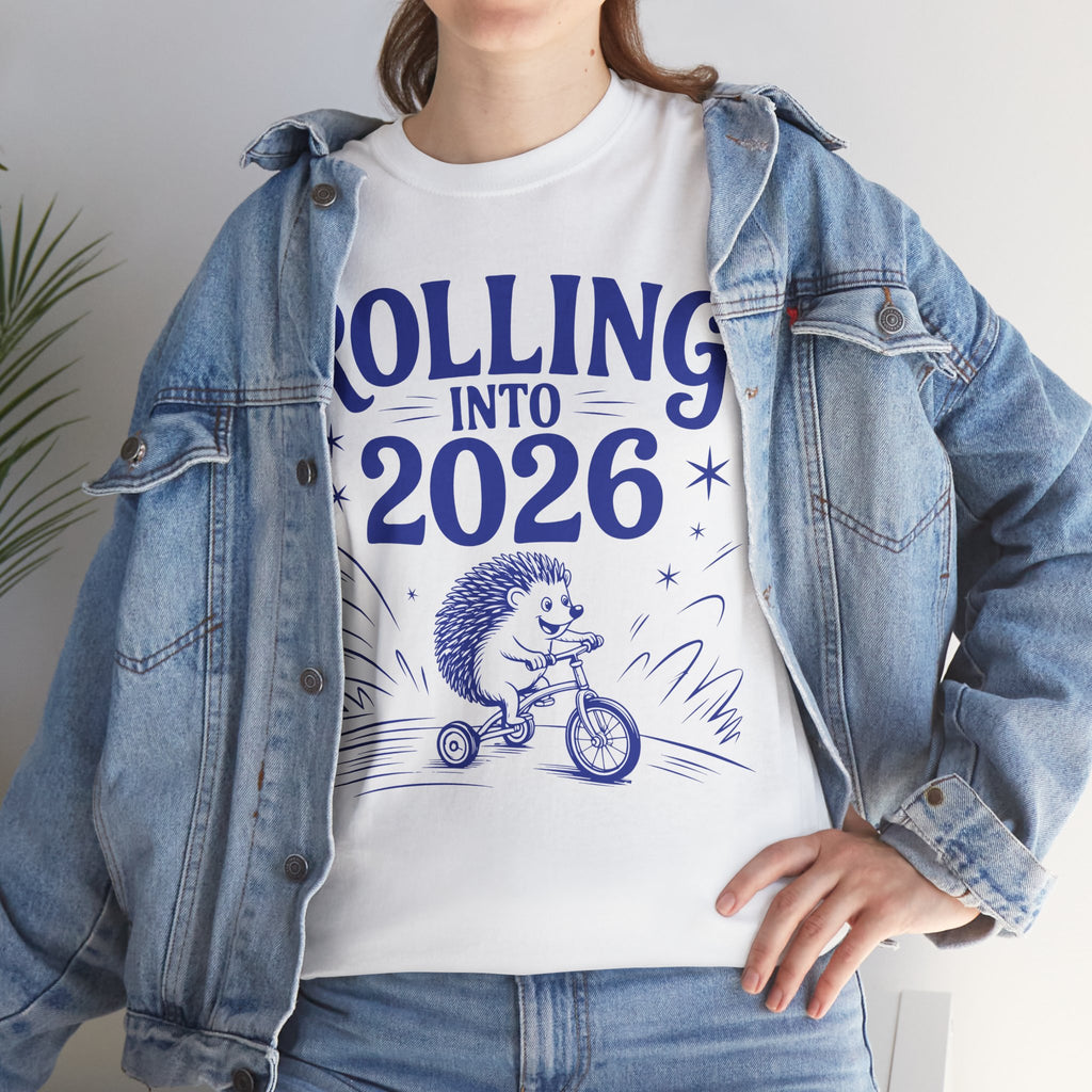 Rolling Into 2026 Hedgehog Tricycle Unisex Cotton Tee