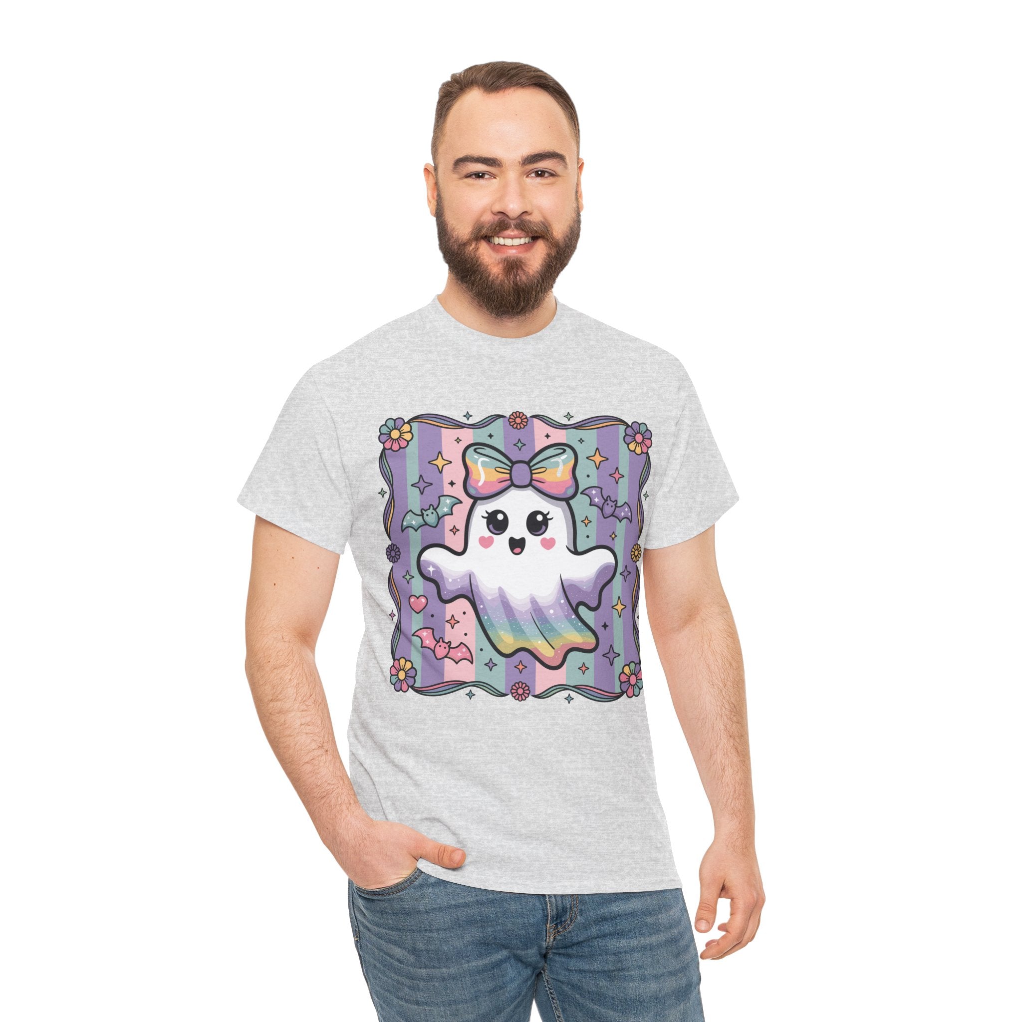 Pastel Ghost Rainbow Bow Unisex Cotton Tee
