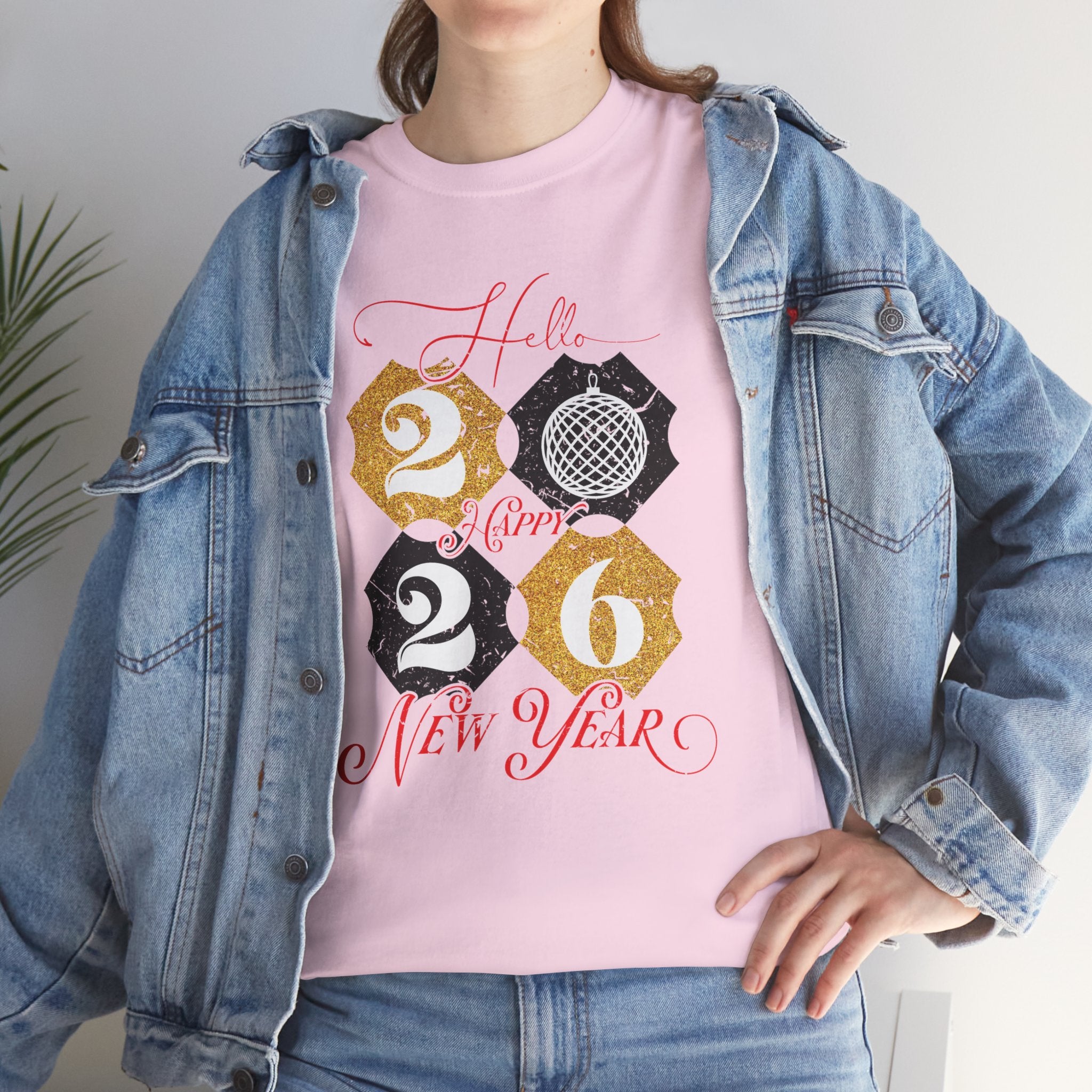 2026 Happy New Year Pink Varsity Tee — Fireworks Party Graphic.Unisex Cotton Tee