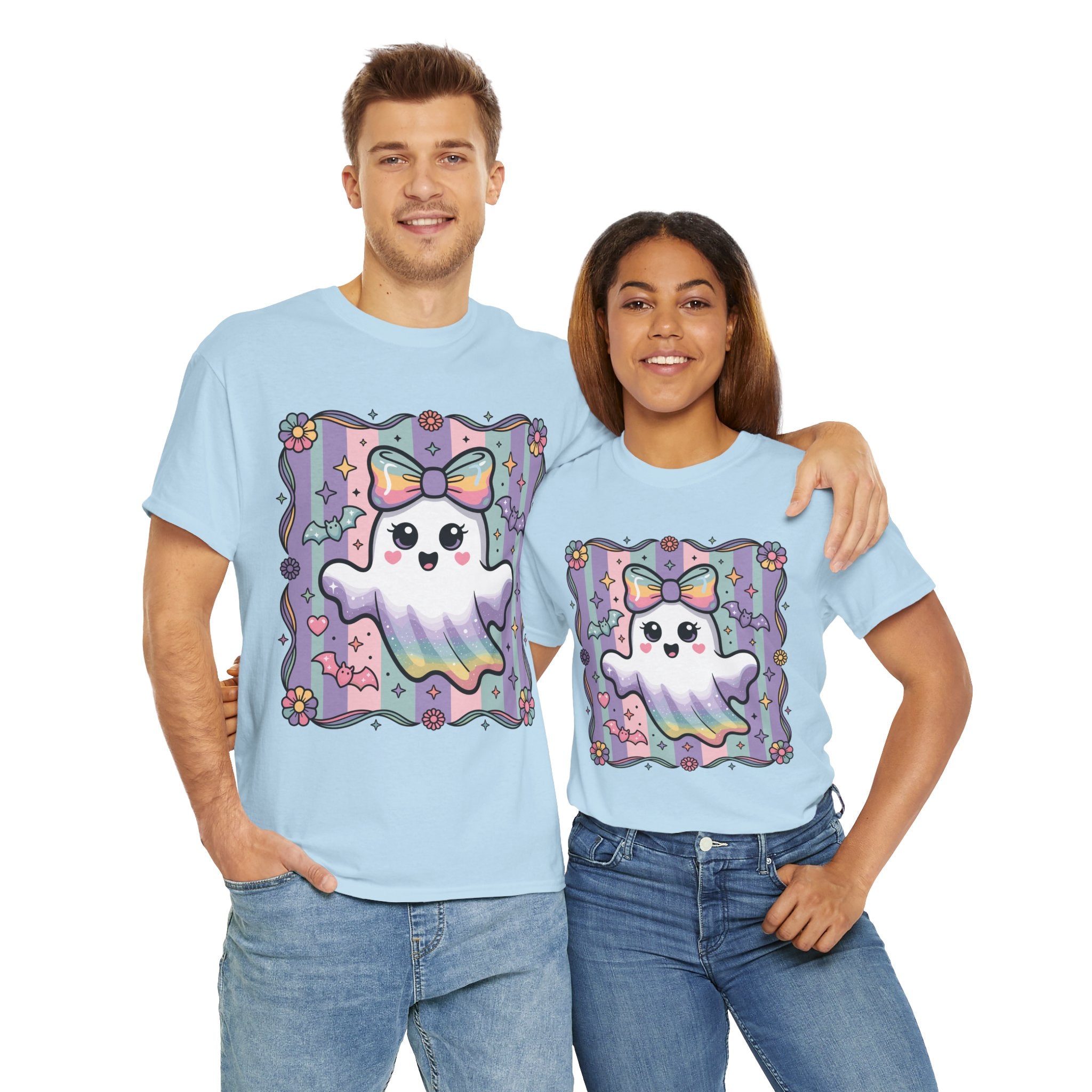 Pastel Ghost Rainbow Bow Unisex Cotton Tee
