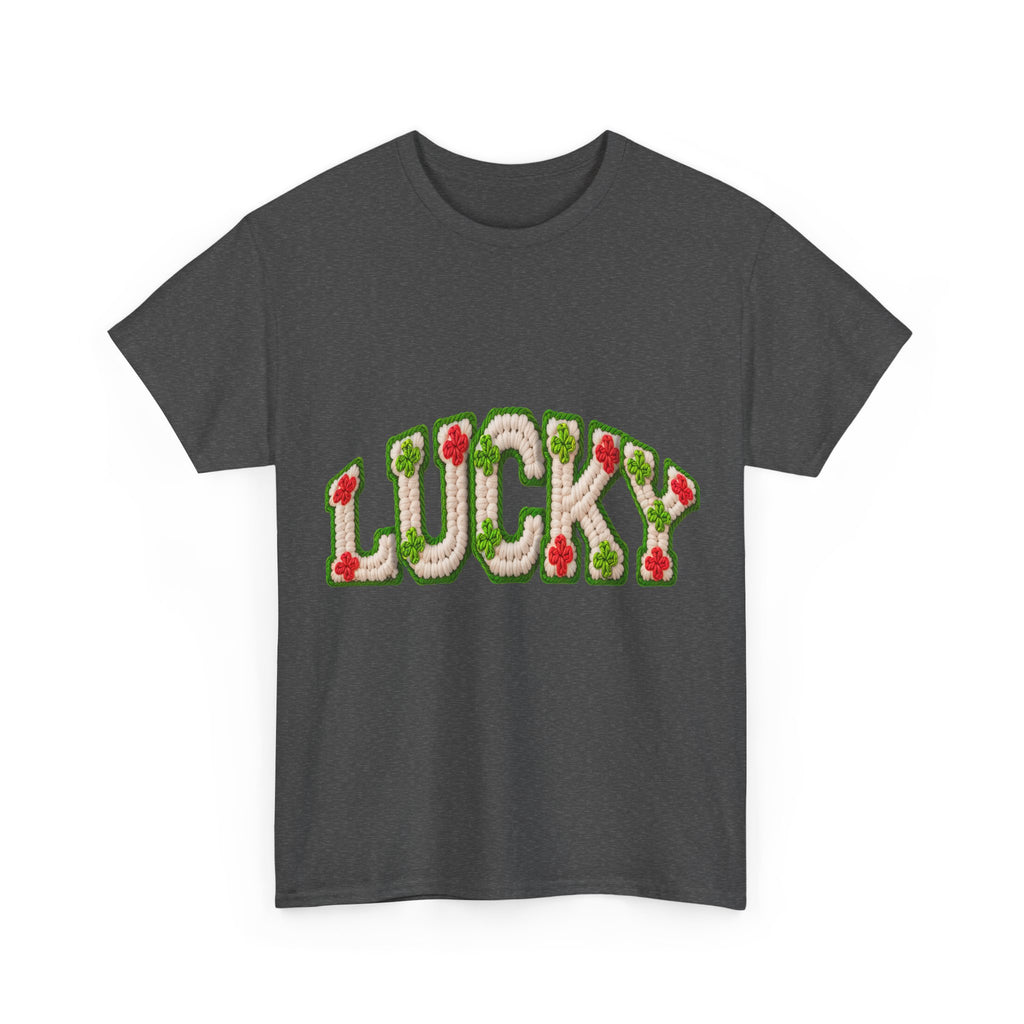 Lucky Crochet Clover T-Shirt — Faux-Yarn Embroidered St. Patrick’s Unisex Cotton Tee