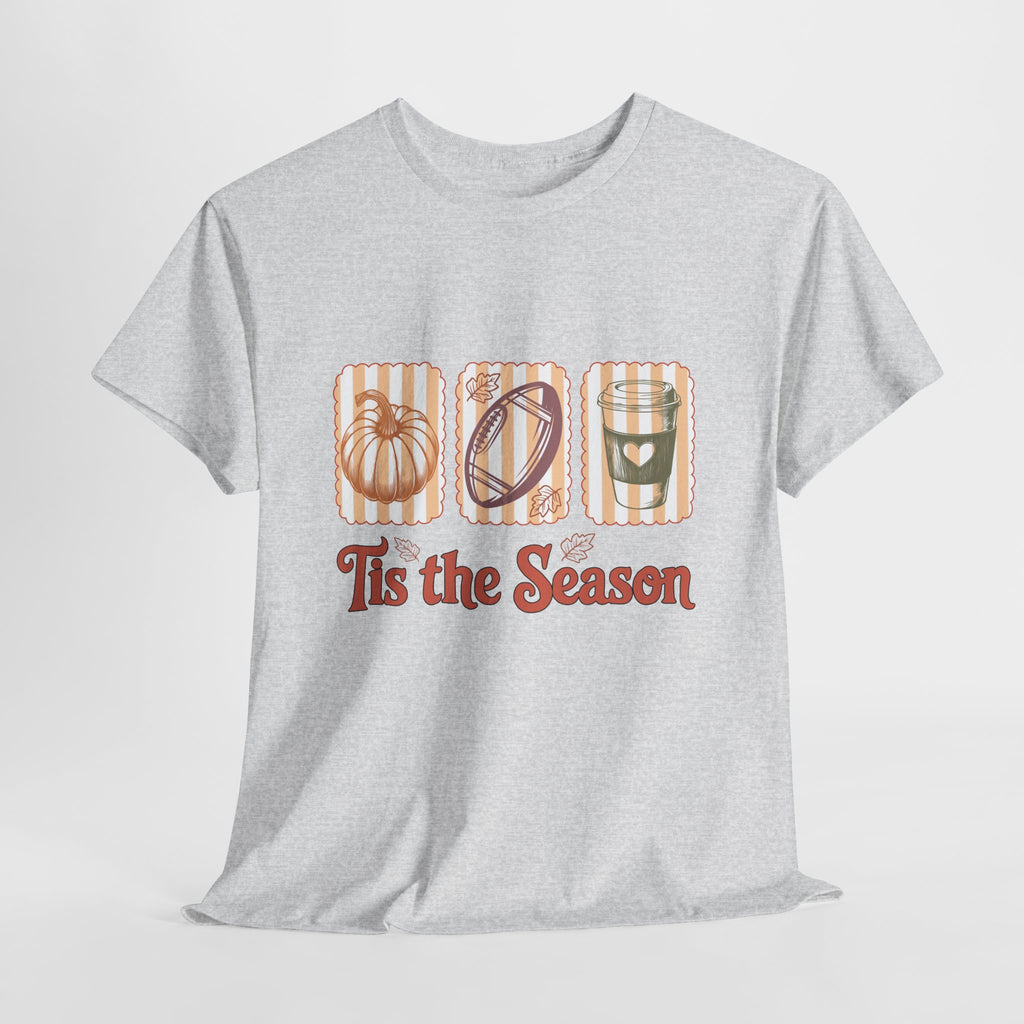 Tis the Season Pumpkin, Football & Coffee Fall Unisex Cotton T-Shirt