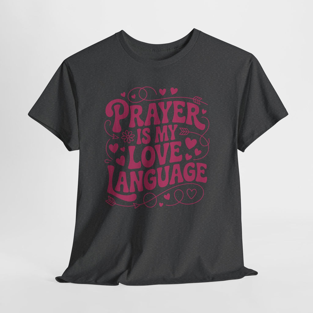 Prayer Is My Love Language Christian Tee — Pastel Pink Hearts Unisex Cotton Tee