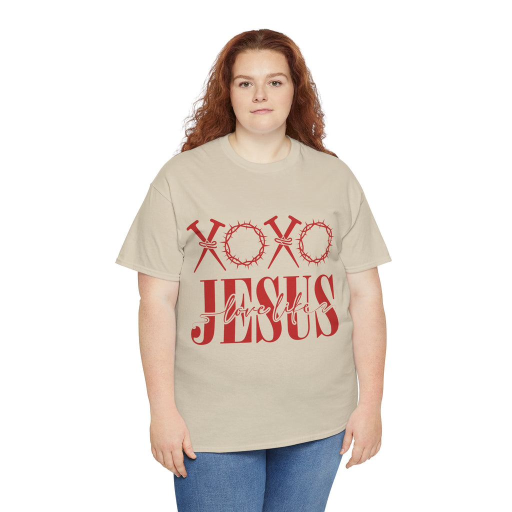 Christian Valentine T-Shirt — "XOXO Jesus Love Life" Nails & Thorn Crown Design Unisex Cotton Tee