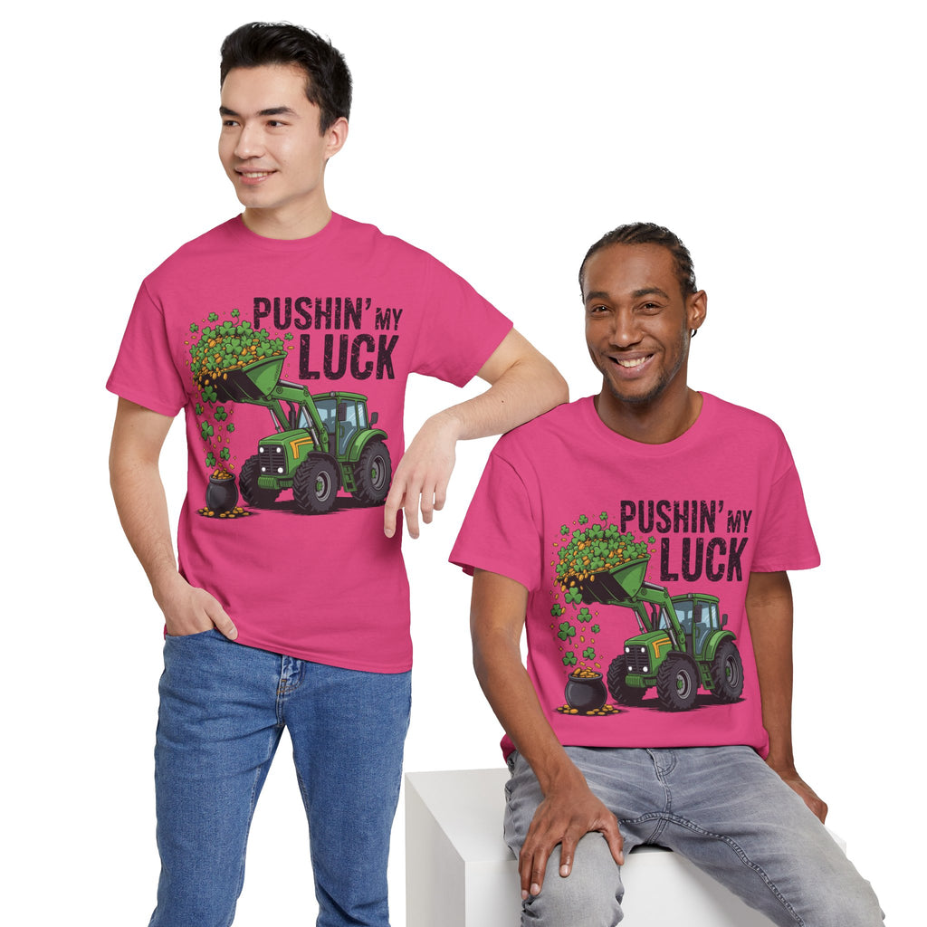 Pushin' My Luck Shamrock Tractor Tee — St. Patrick's Day Unisex Cotton T-Shirt