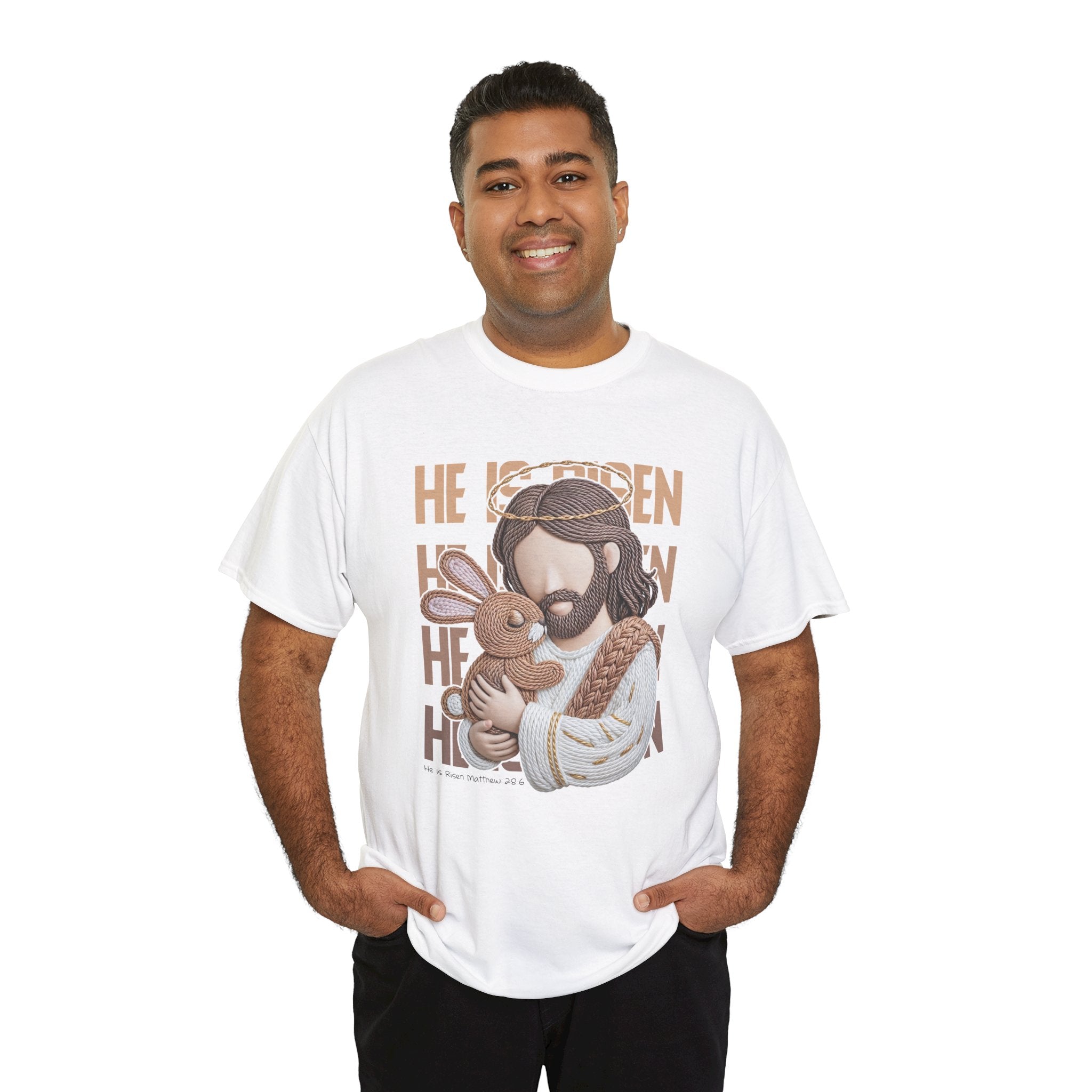 He Is Risen Matthew 28:6 Jesus With Lamb Unisex Cotton T-Shirt
