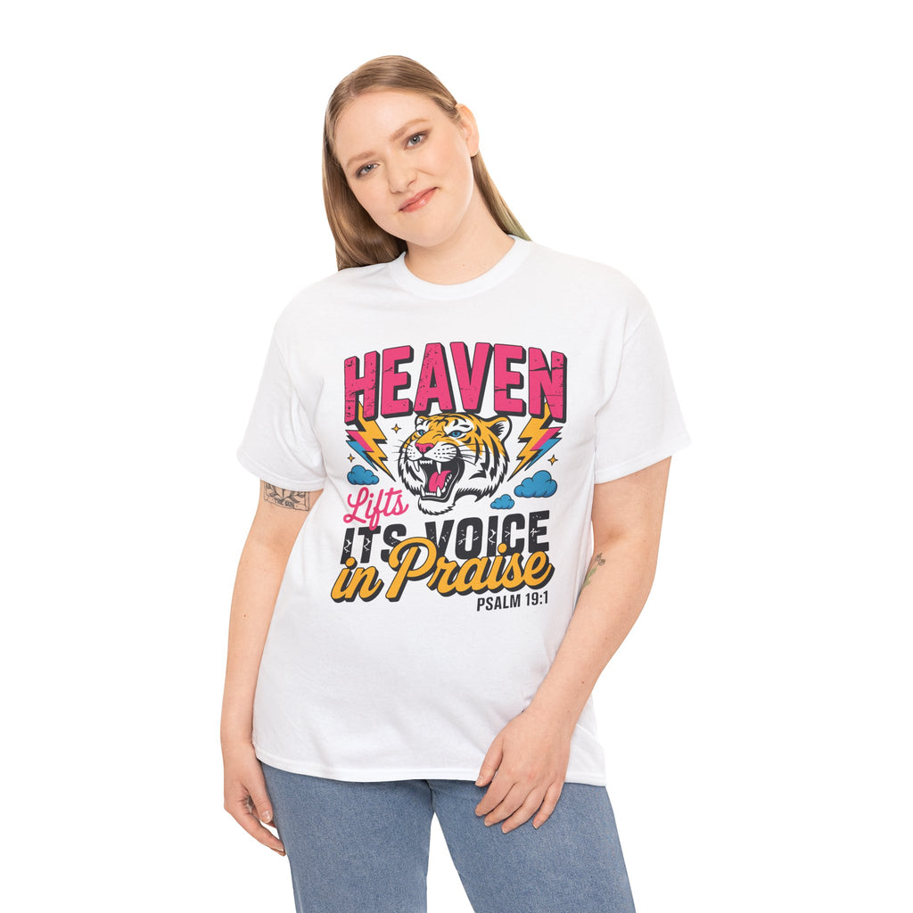Psalm 19:1 Tiger Praise T-Shirt — Bold Christian Roaring Tiger Graphic.Unisex Cotton Tee