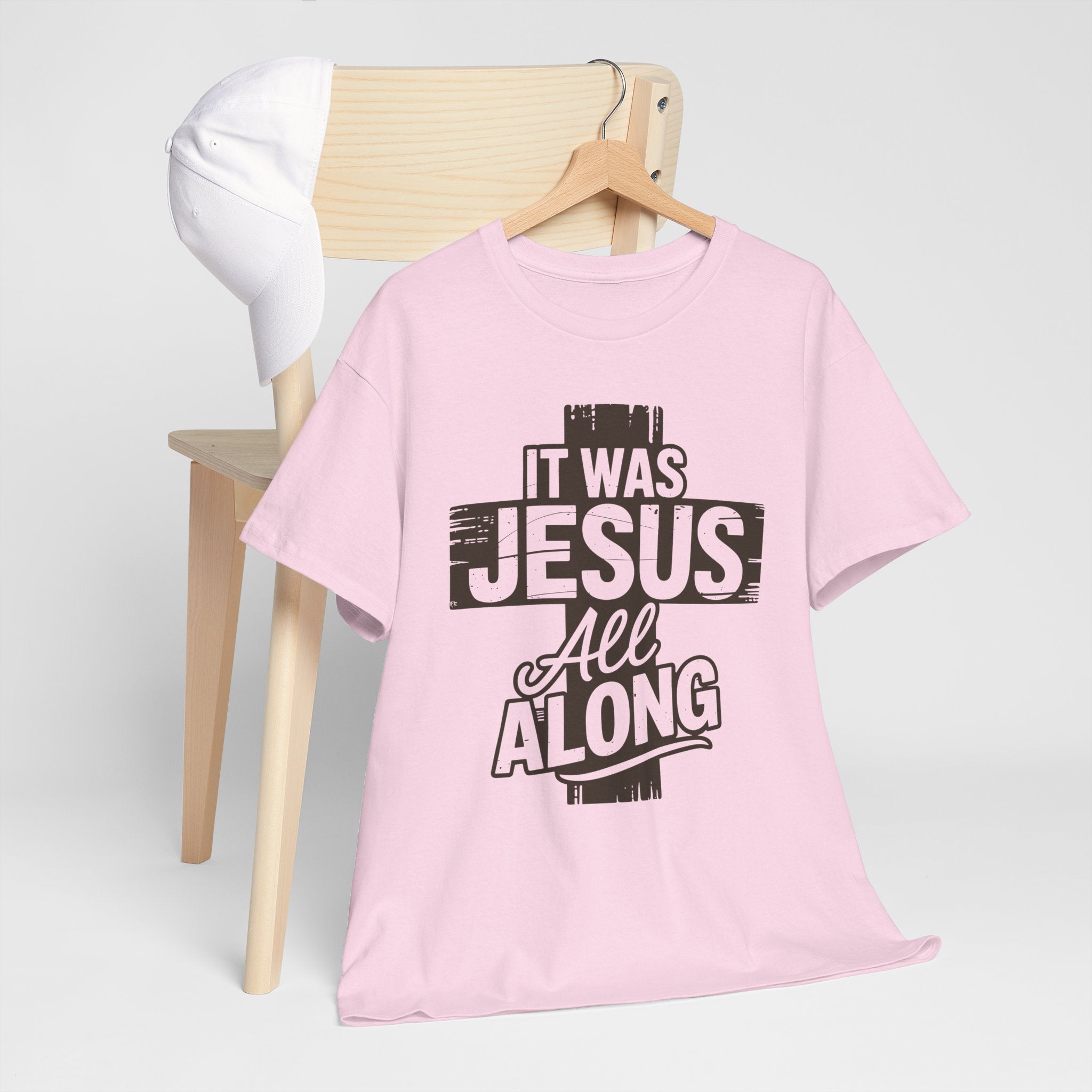 It Was Jesus All Along T-Shirt — Rustic Brown Cross Christian Unisex Cotton Tee